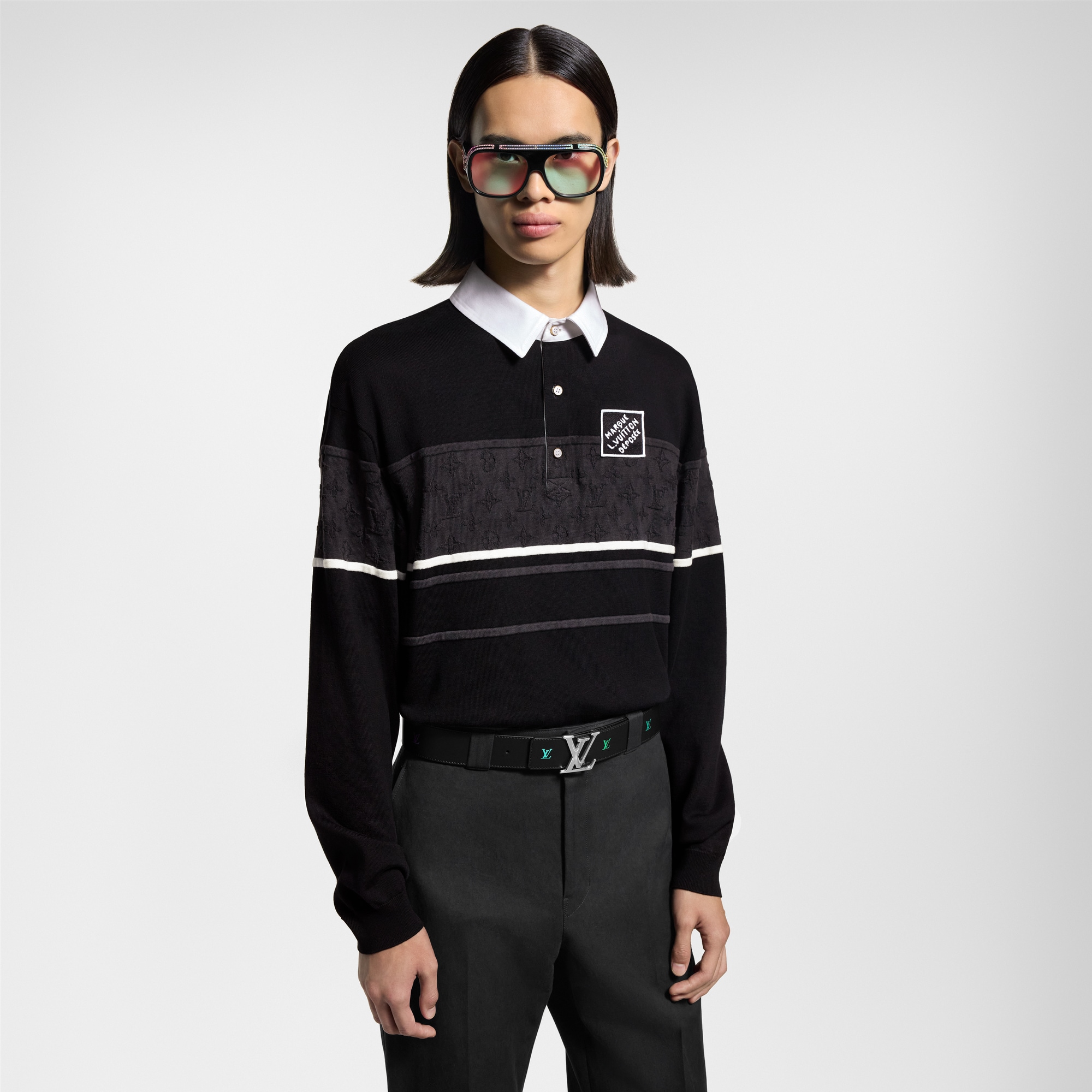 Monogram Jacquard Long-Sleeved Polo Shirt  in Men