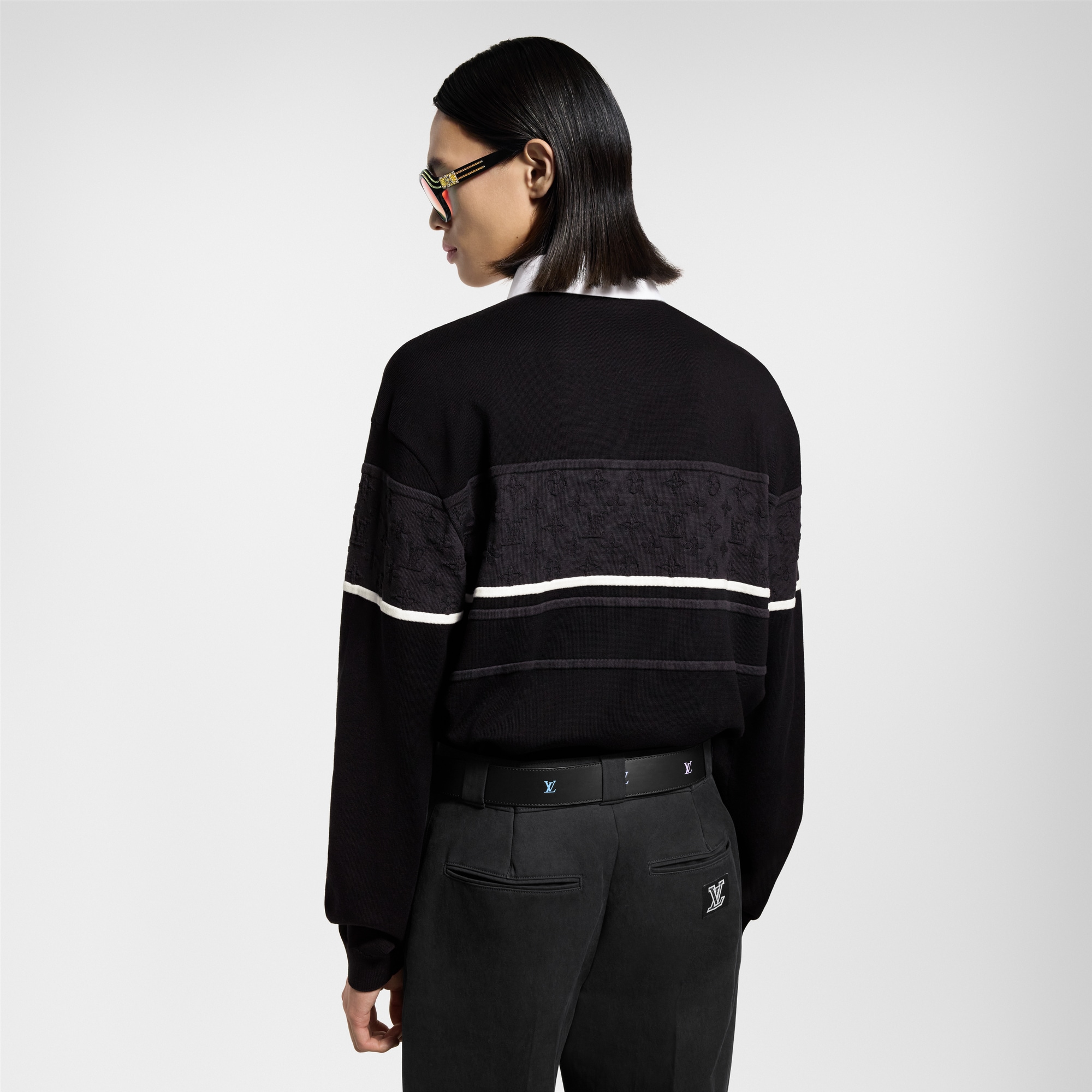Monogram Jacquard Long-Sleeved Polo Shirt  in Men