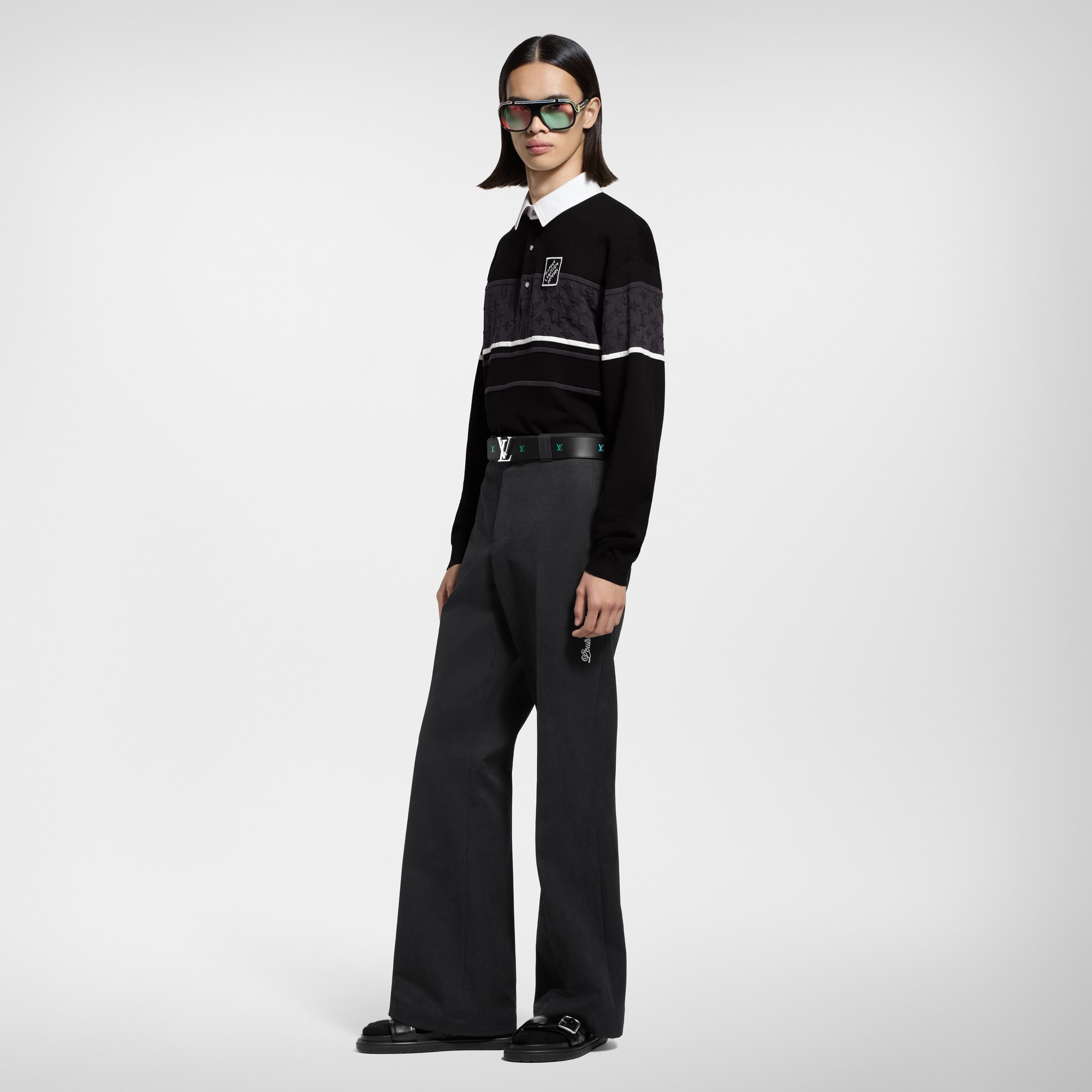 Monogram Jacquard Long-Sleeved Polo Shirt  in Men