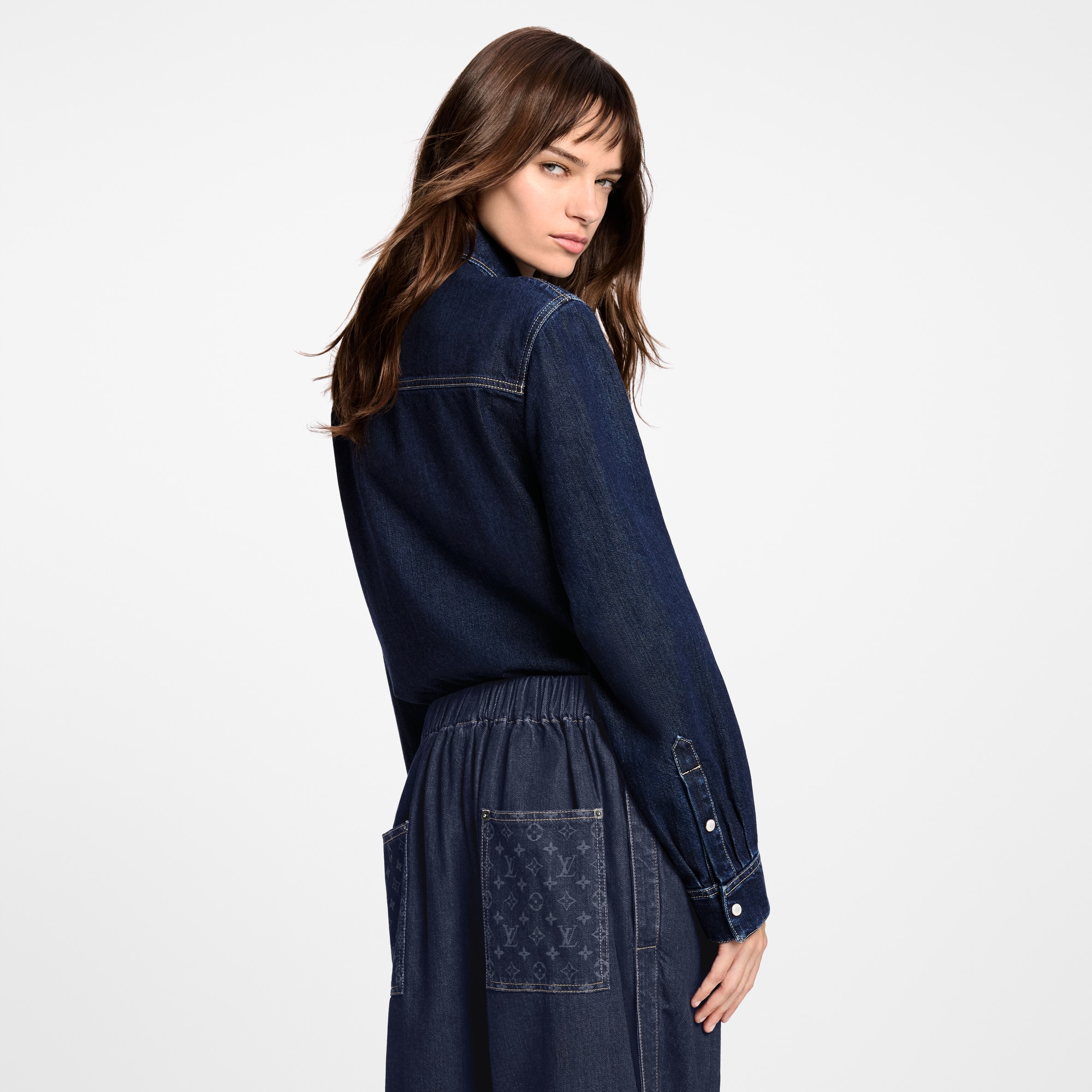 Monogram Pocket Denim Shirt  in Women