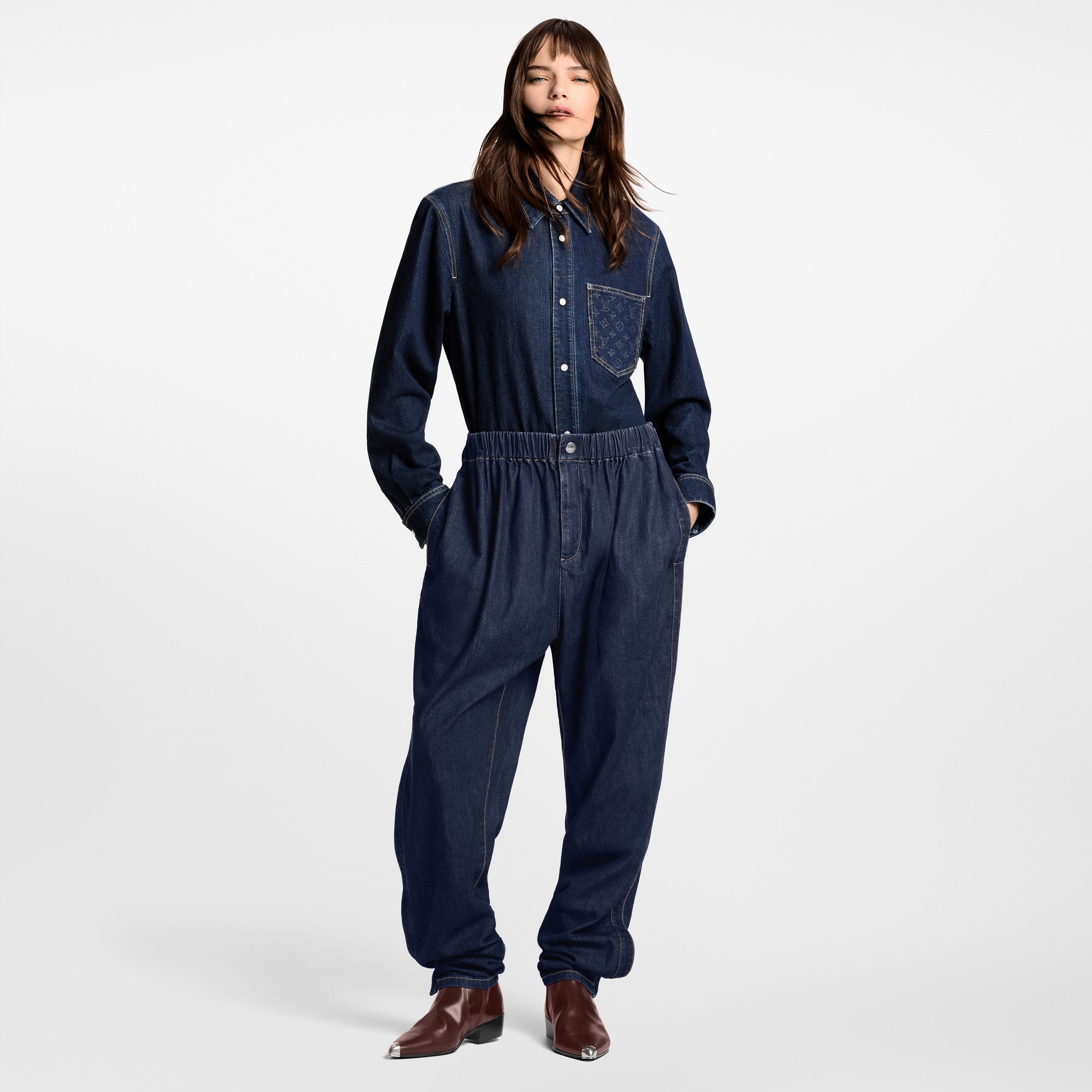 Monogram Pocket Denim Shirt  in Women