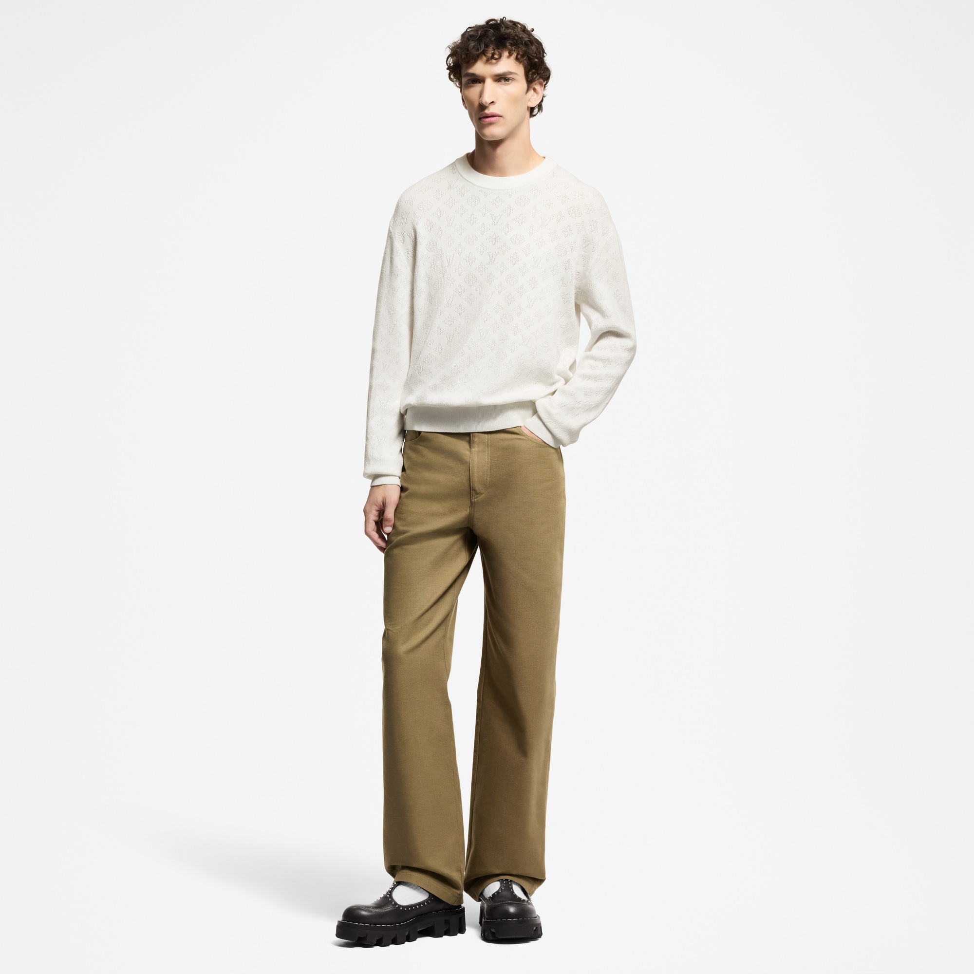 Monogram Pointelle Cotton Pullover  in Men