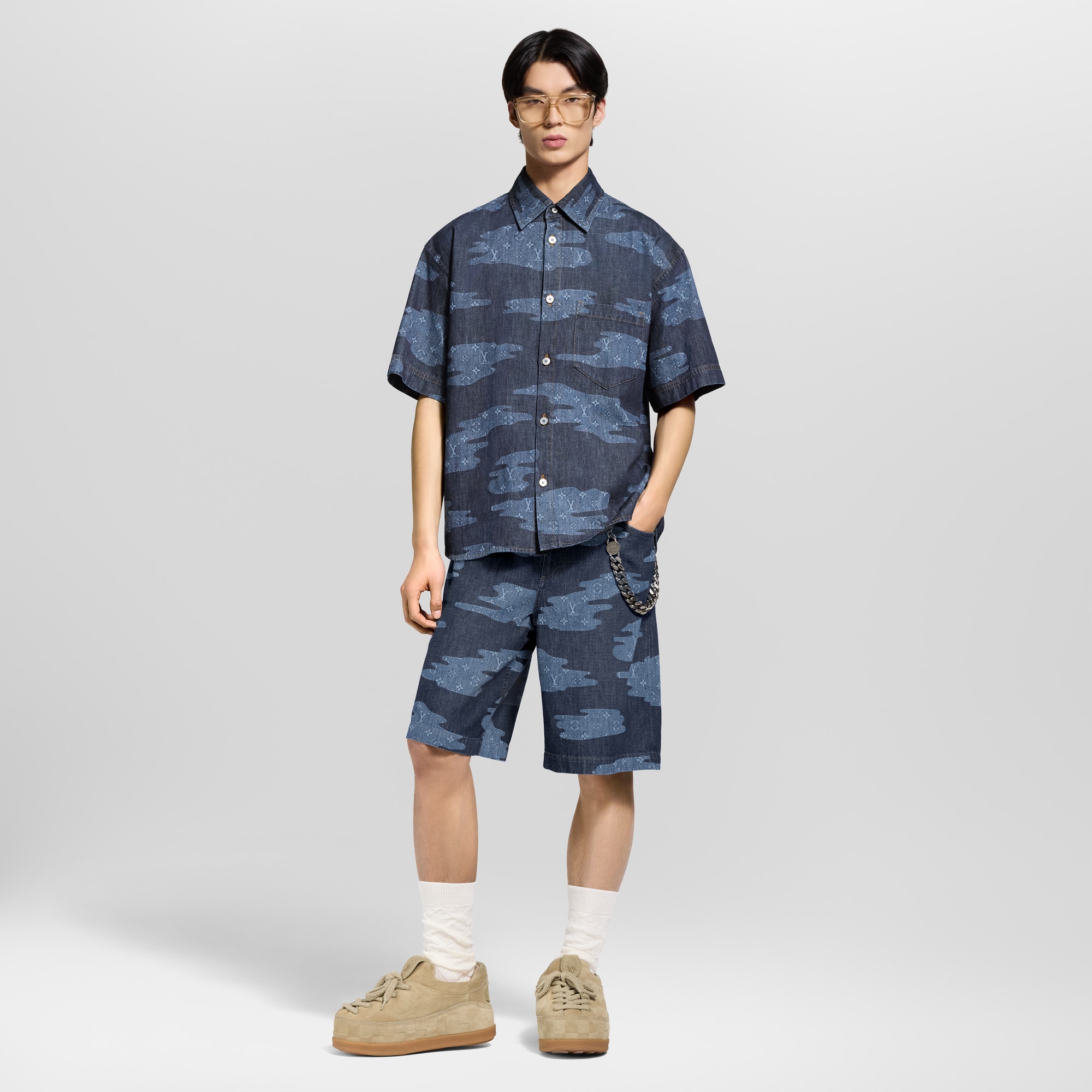Monogram Short-Sleeved Chambray Shirt  in Men