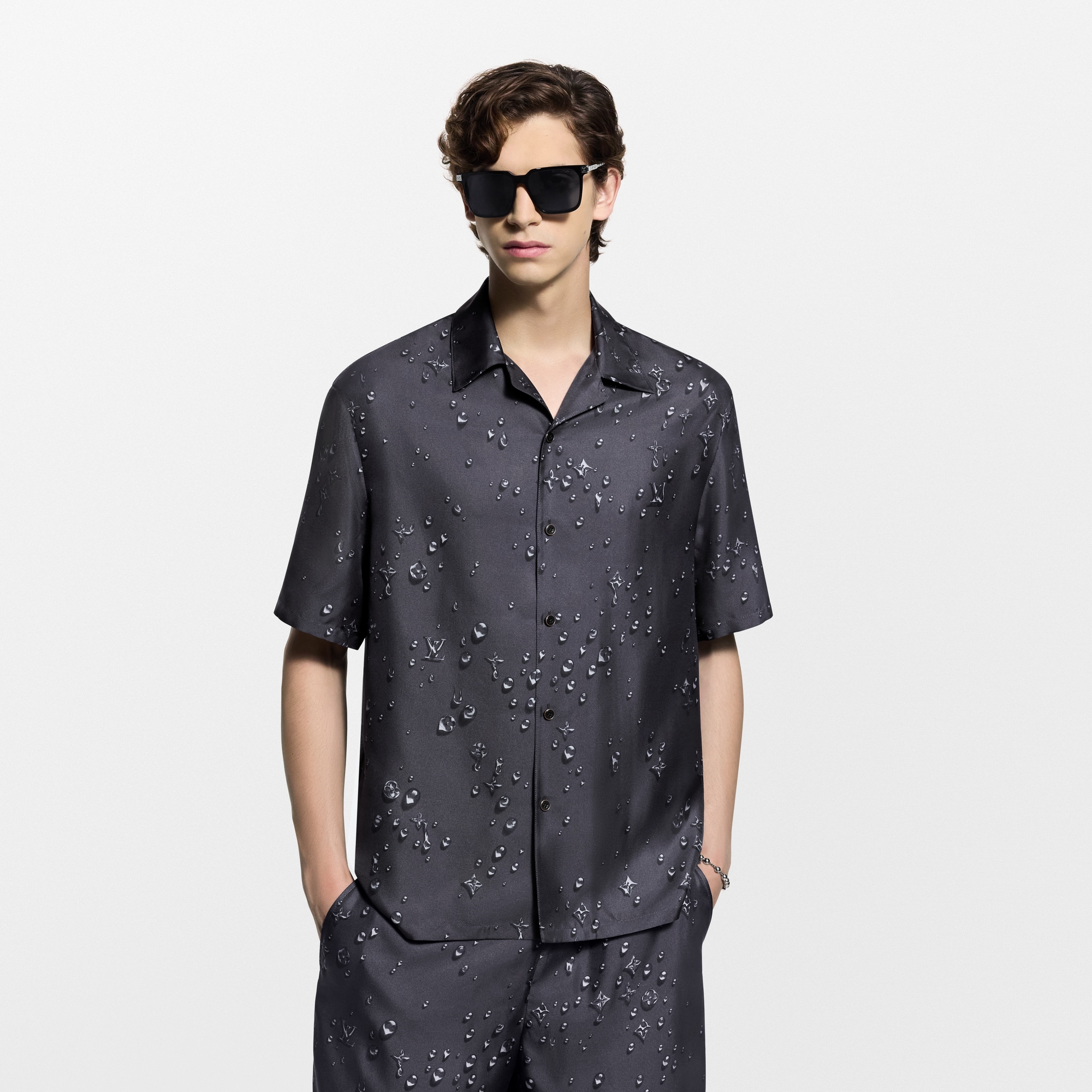 Monogram Short-Sleeved Silk Shirt  in Men