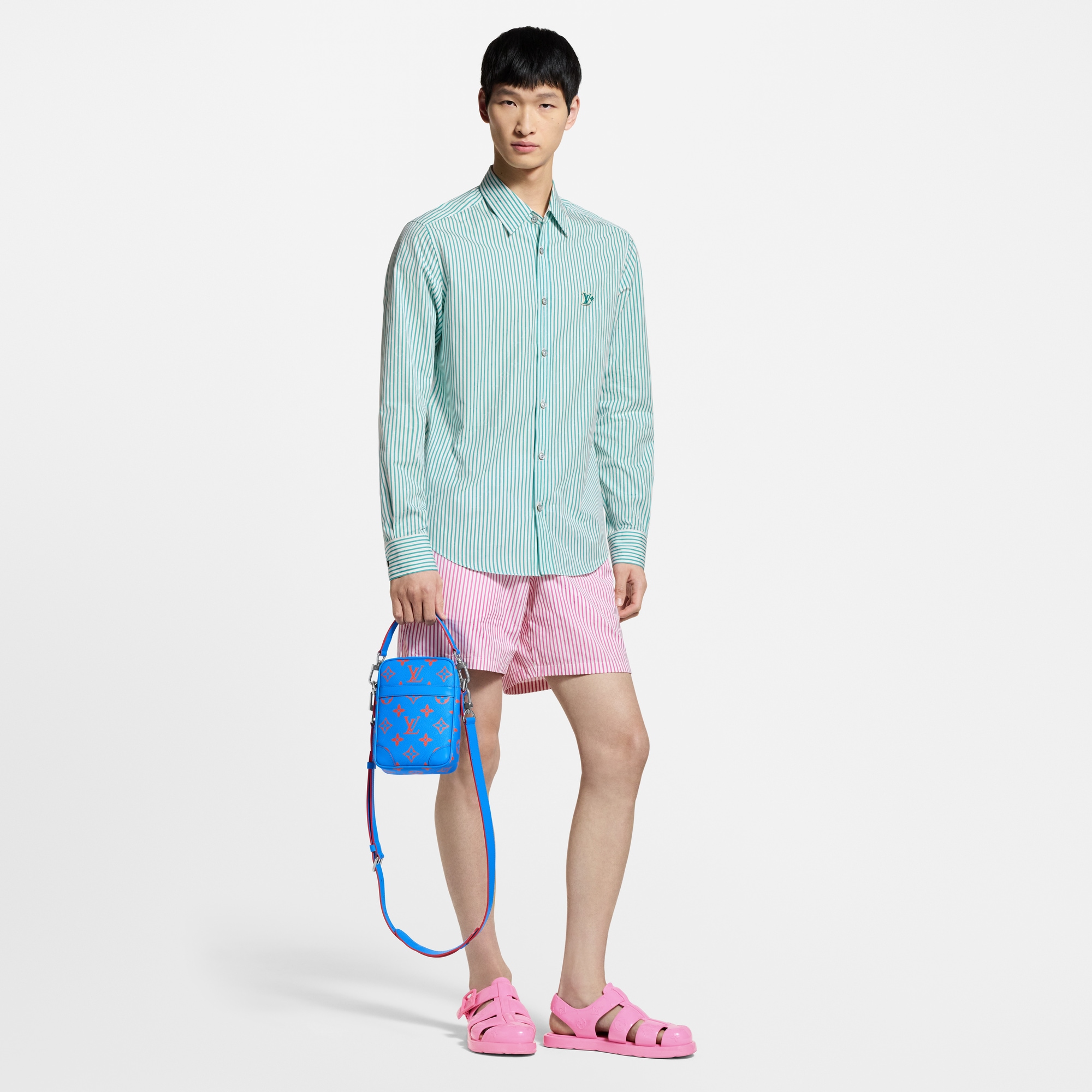 Monogram Striped Casual Shorts  in Men