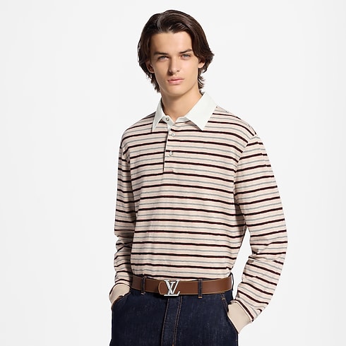 Monogram Striped Long-Sleeved Polo Shirt back view