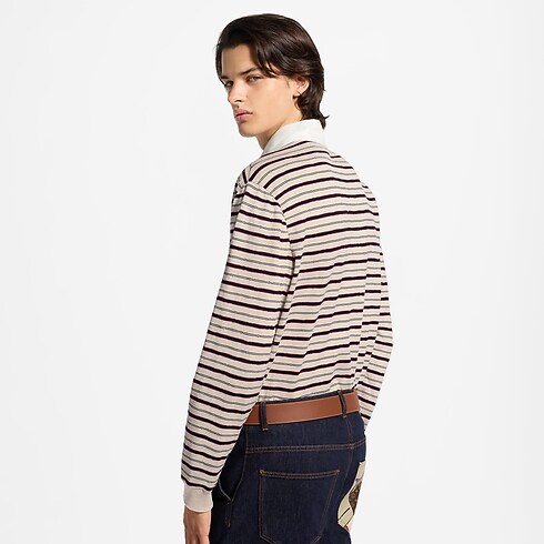 Monogram Striped Long-Sleeved Polo Shirt cropped worn view