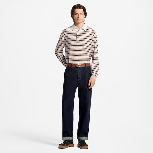 Monogram Striped Long-Sleeved Polo Shirt worn view
