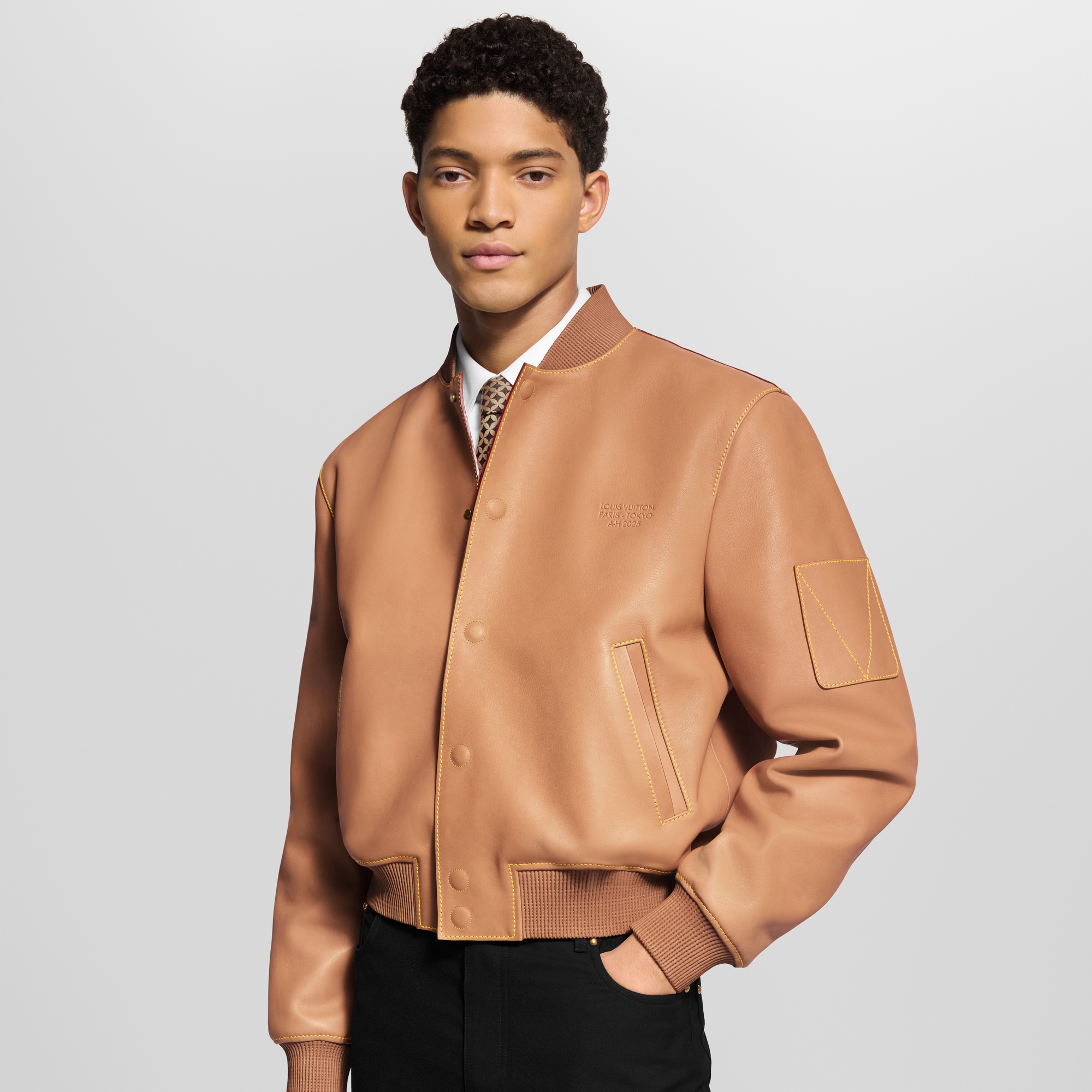 Natural Leather Varsity Blouson  in Men
