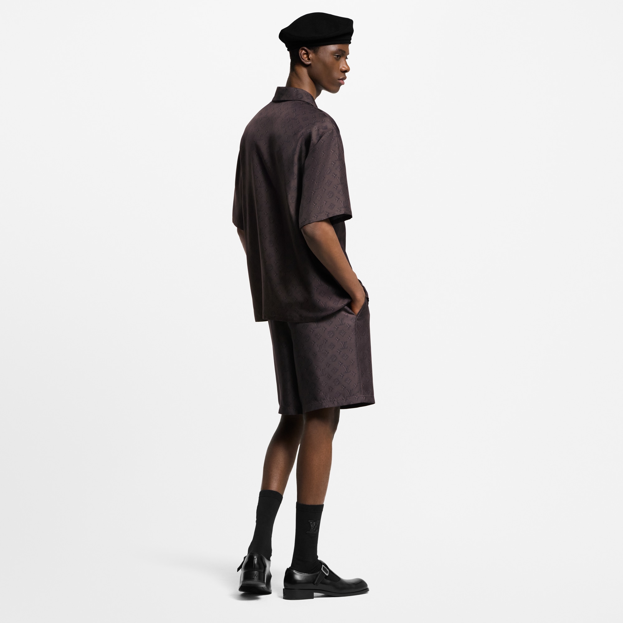 Printed Monogram Short-Sleeved Silk Shirt  in Men