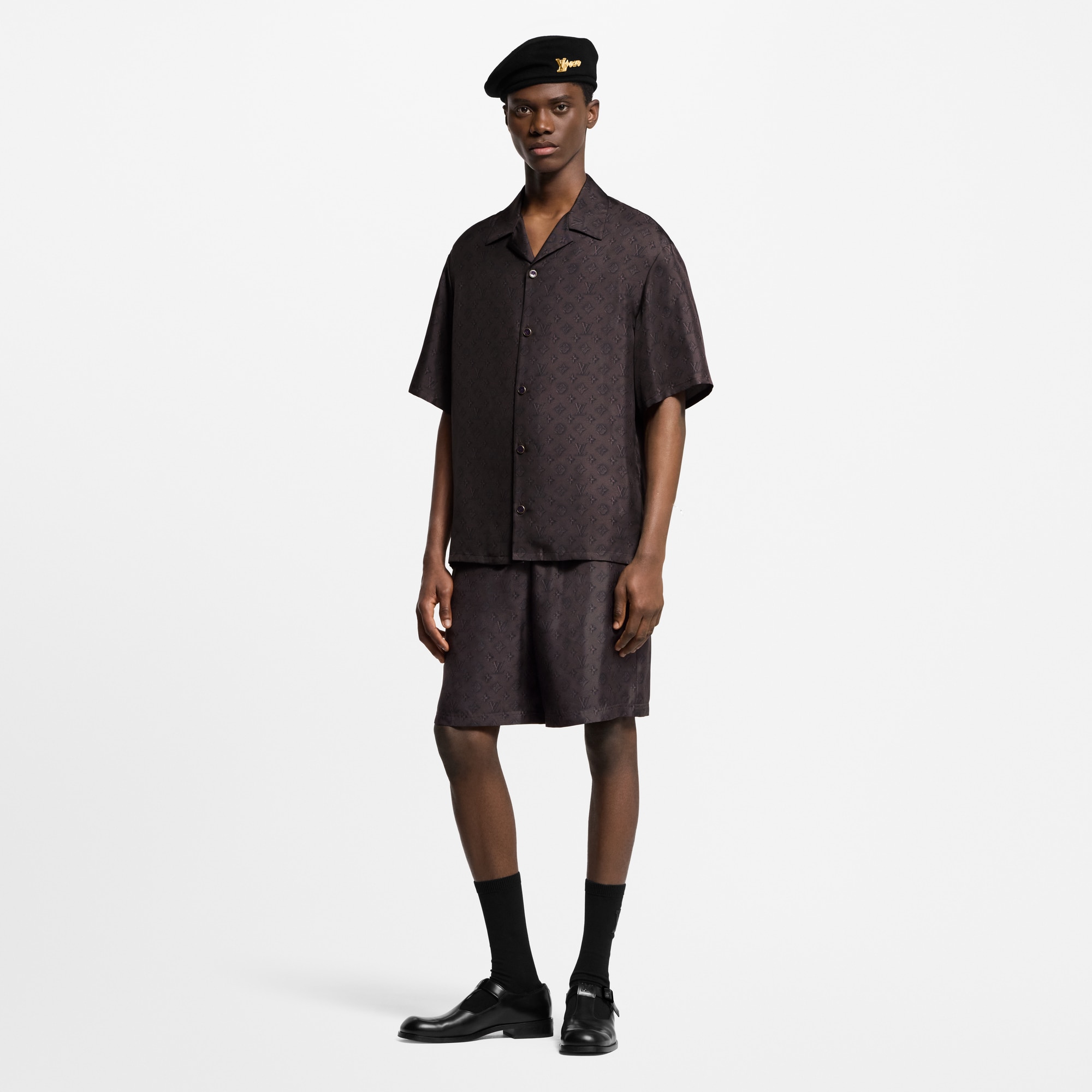 Printed Monogram Short-Sleeved Silk Shirt  in Men