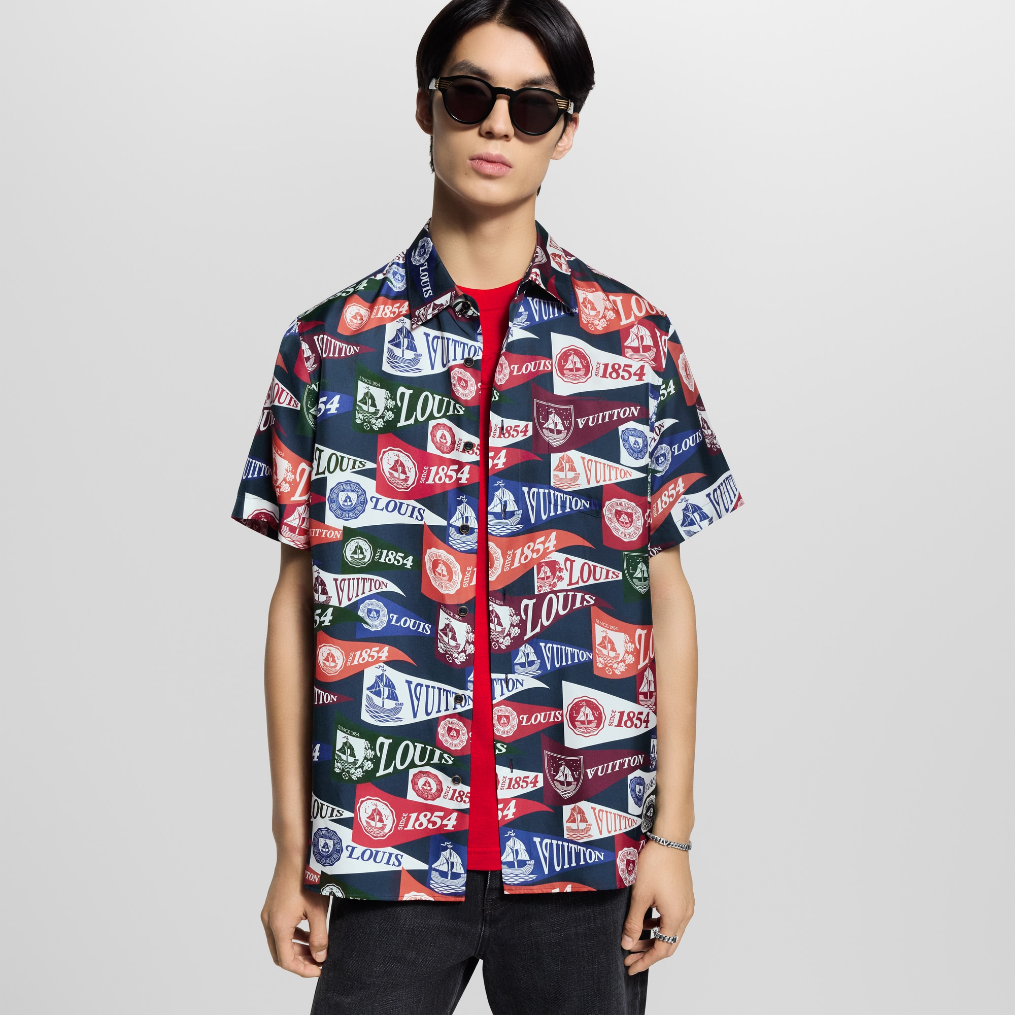 Printed Short-Sleeved Silk-Blend Shirt  in Men