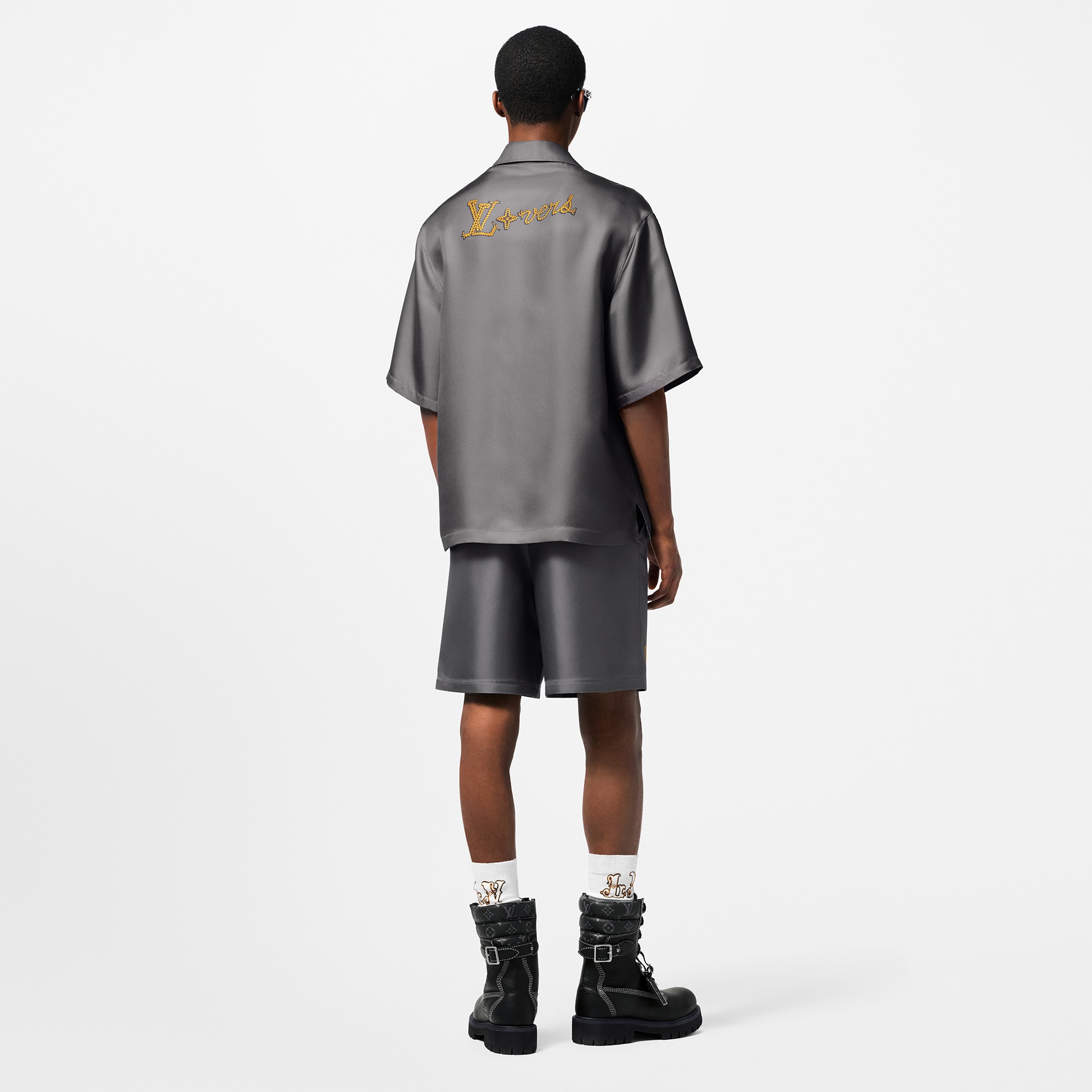 Printed Short-Sleeved Silk Shirt  in Men
