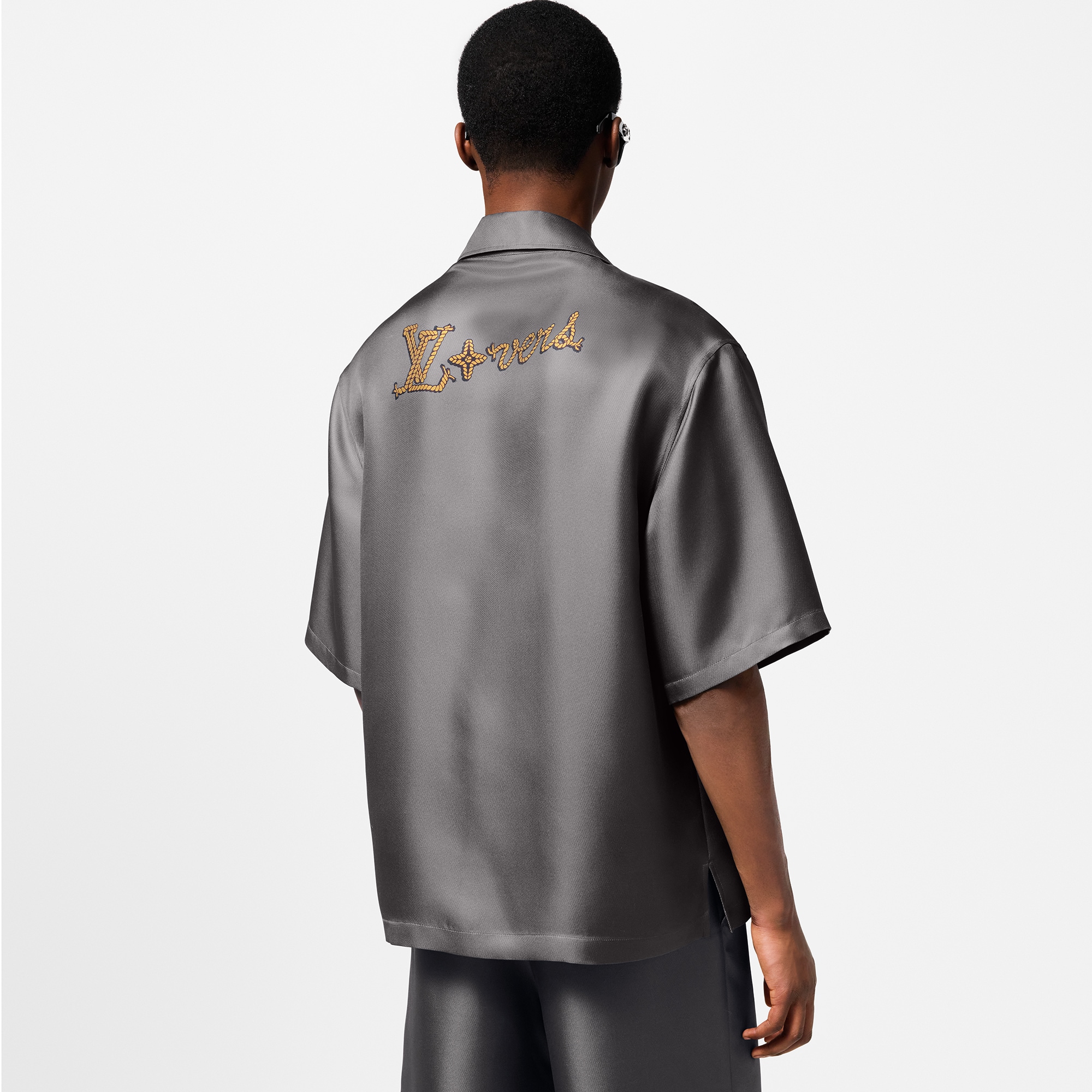 Printed Short-Sleeved Silk Shirt  in Men
