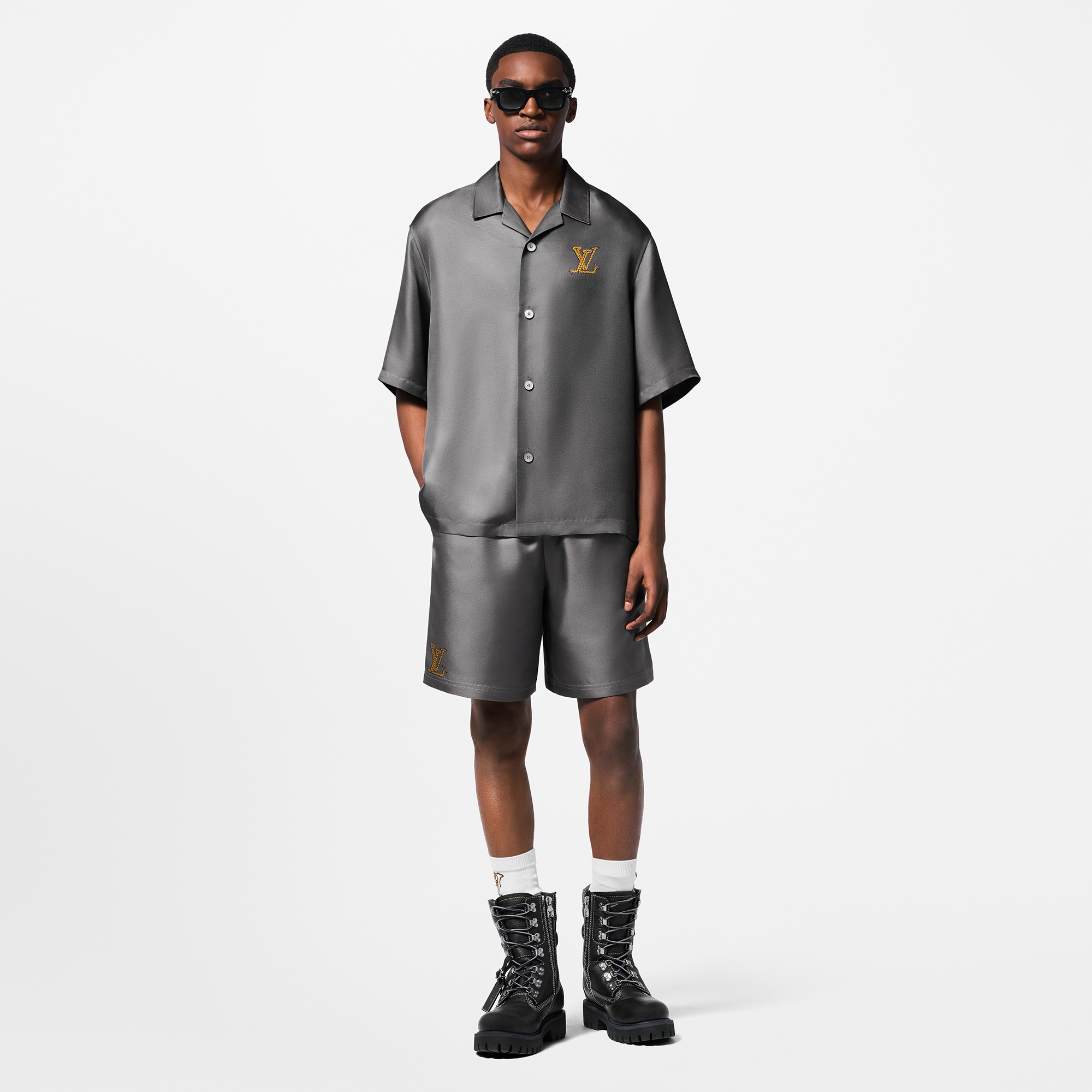 Printed Short-Sleeved Silk Shirt  in Men