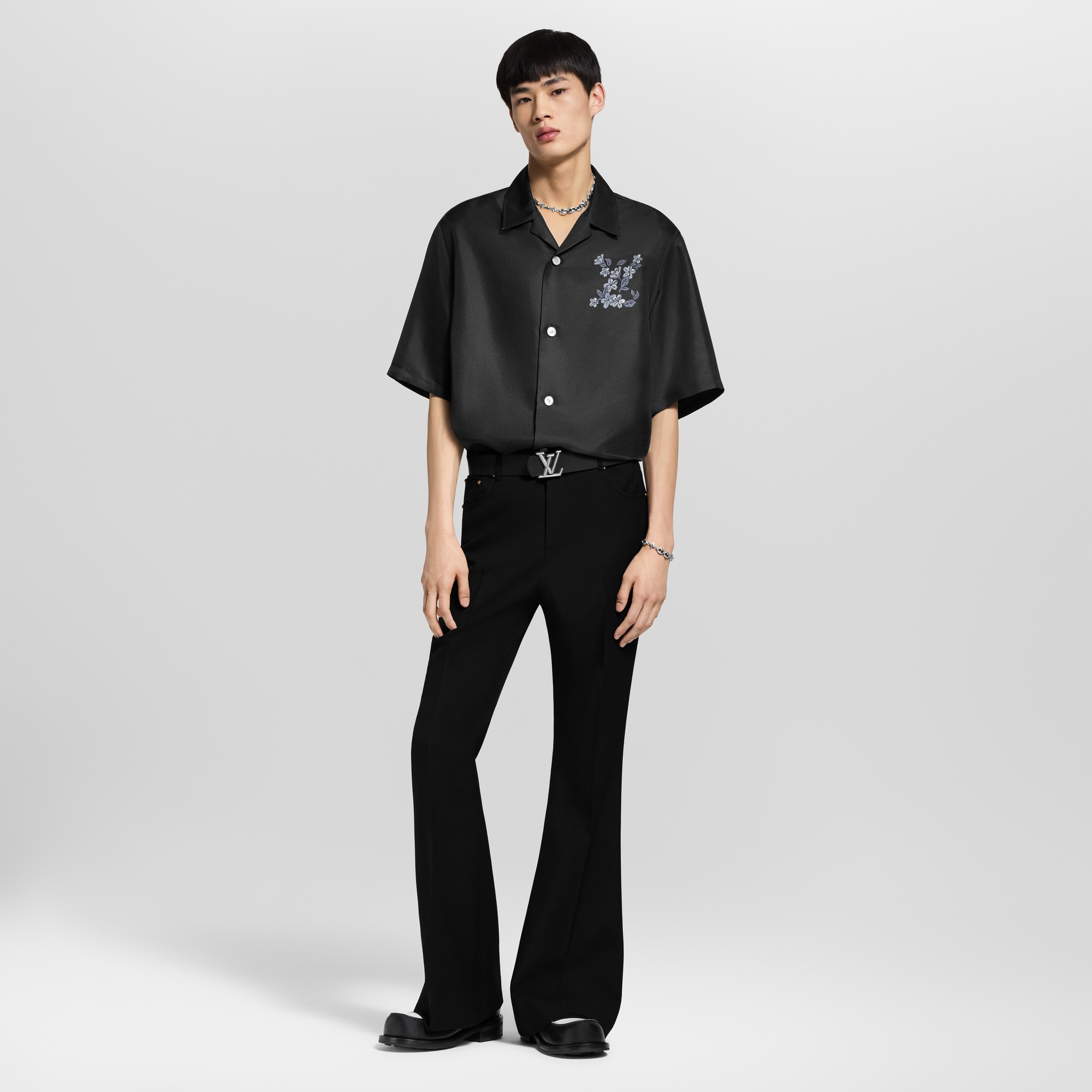 Printed Signature Silk Shirt  in Men