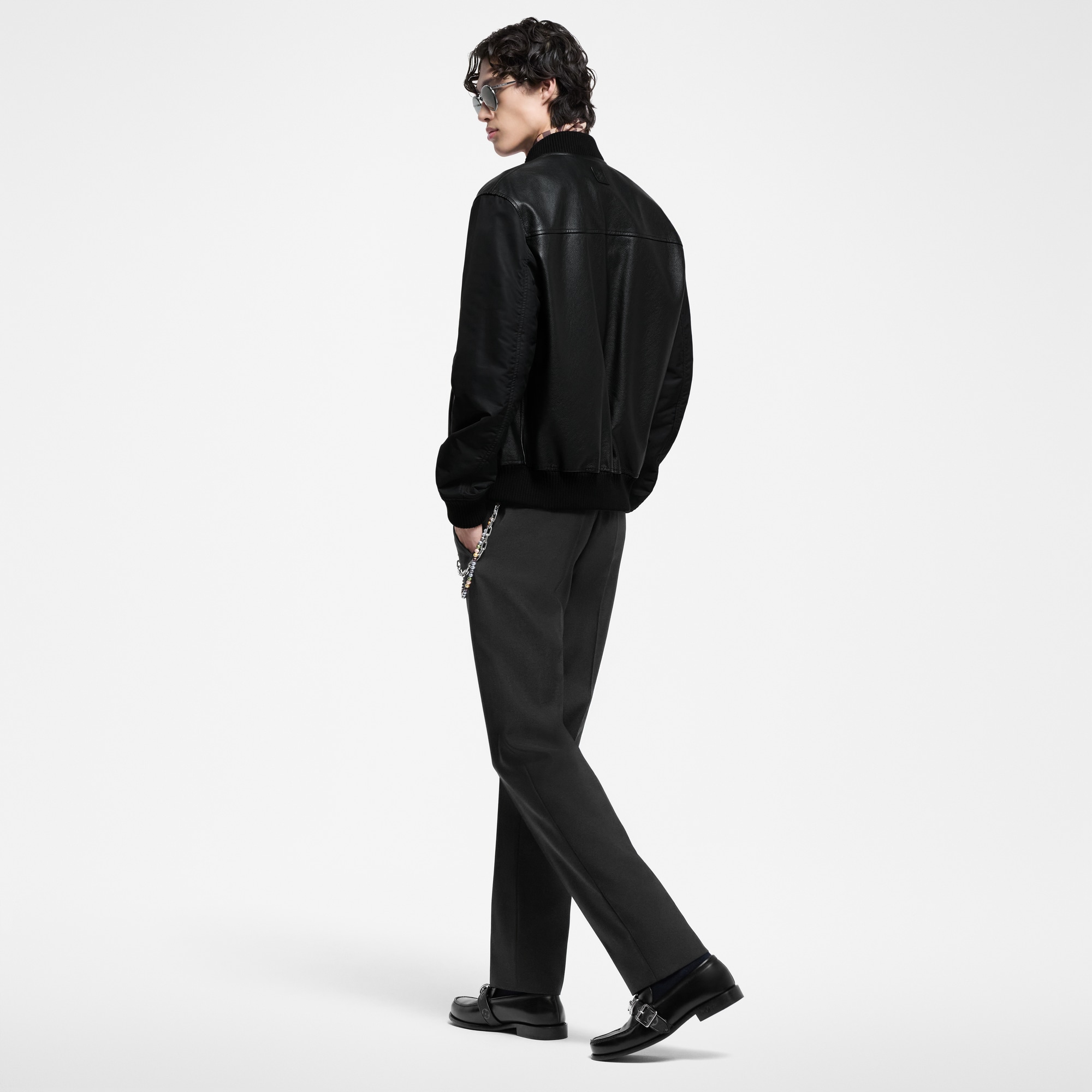 Reversible Leather Nylon Jacket  in Men