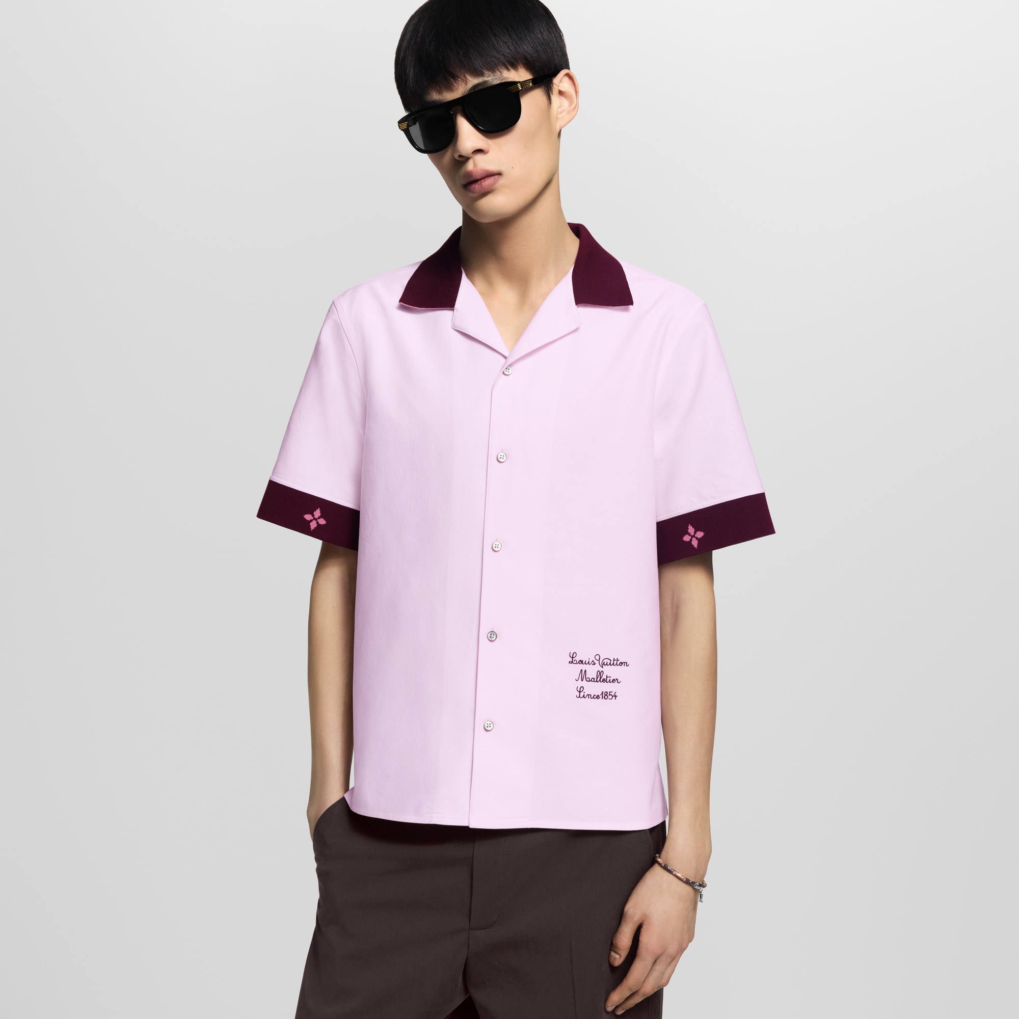 Ribbed Collar Short-Sleeved Shirt  in Men