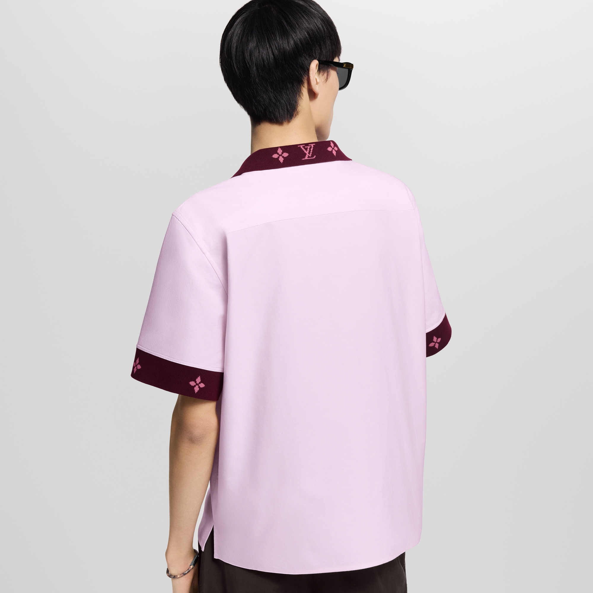 Ribbed Collar Short-Sleeved Shirt  in Men