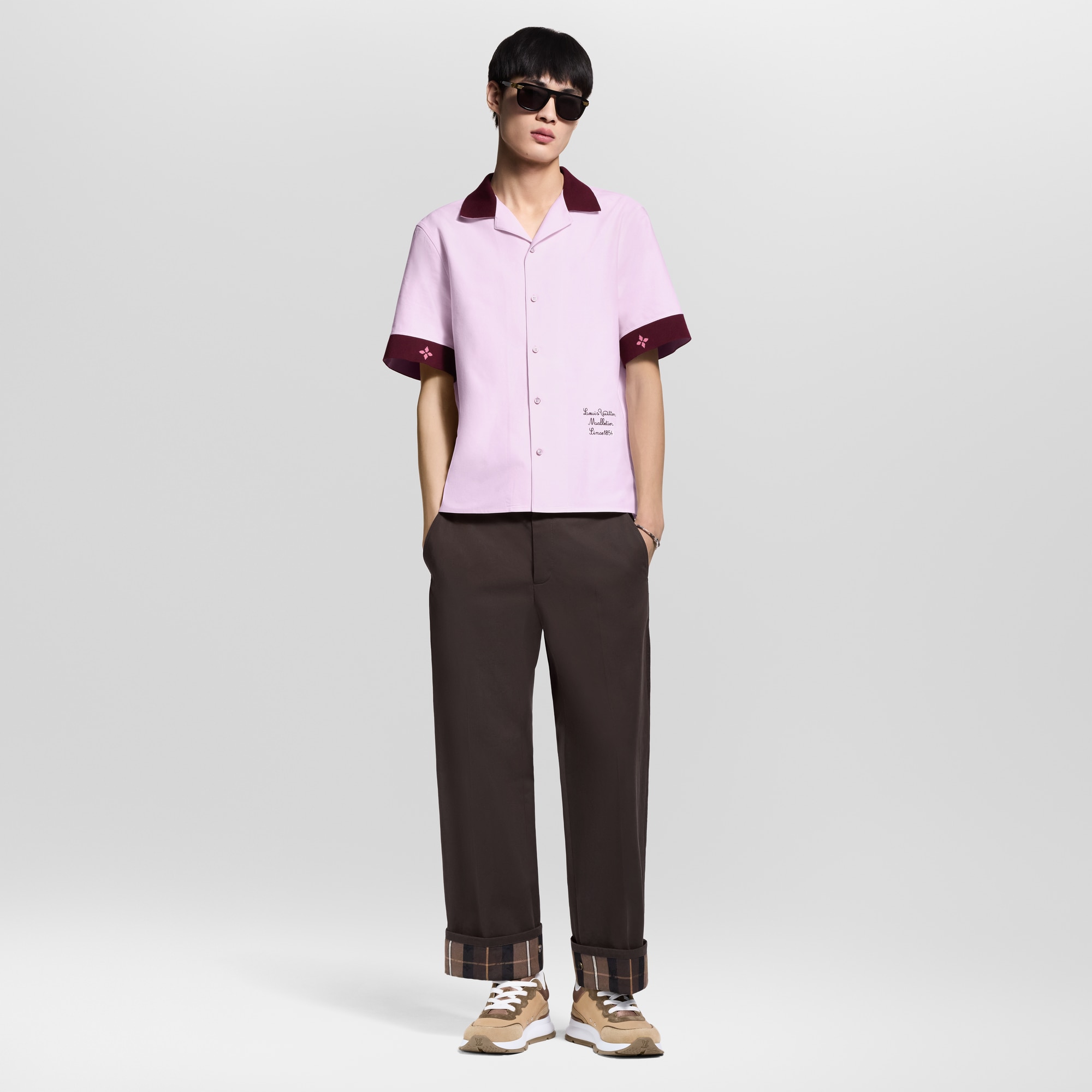 Ribbed Collar Short-Sleeved Shirt  in Men