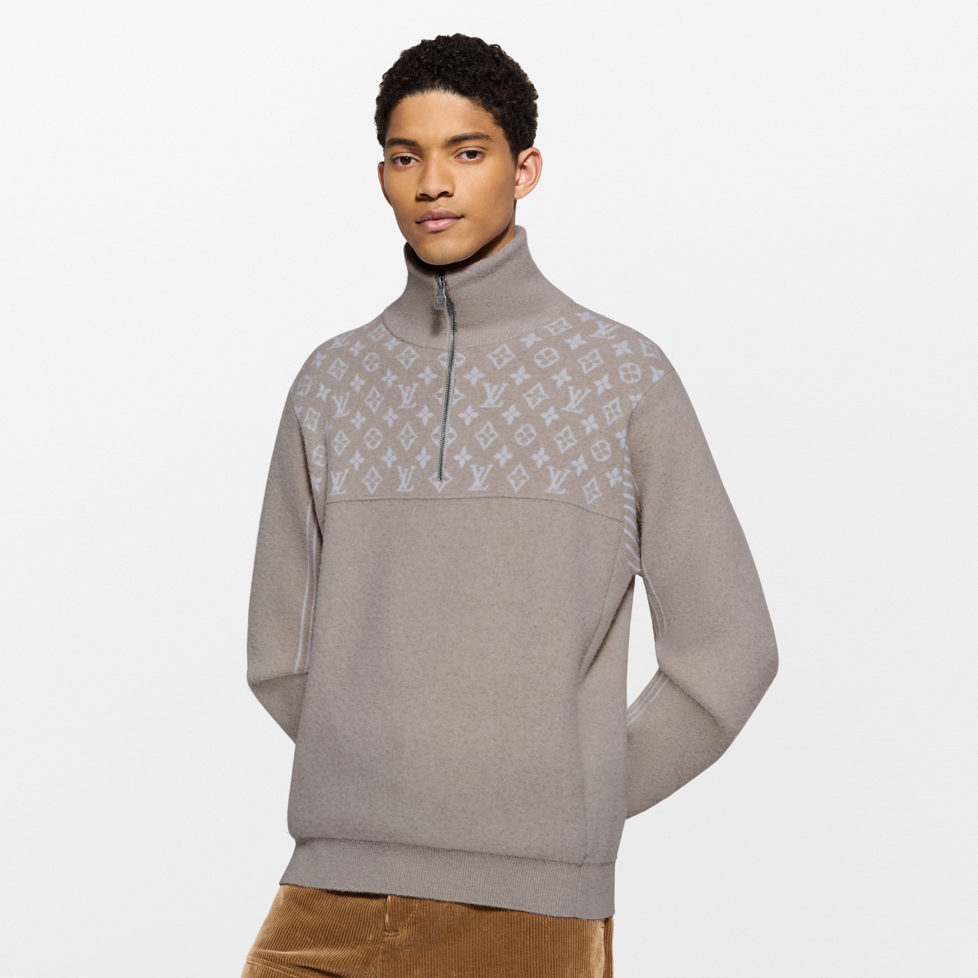 Ribbed Wool Half-Zip Pullover  in New