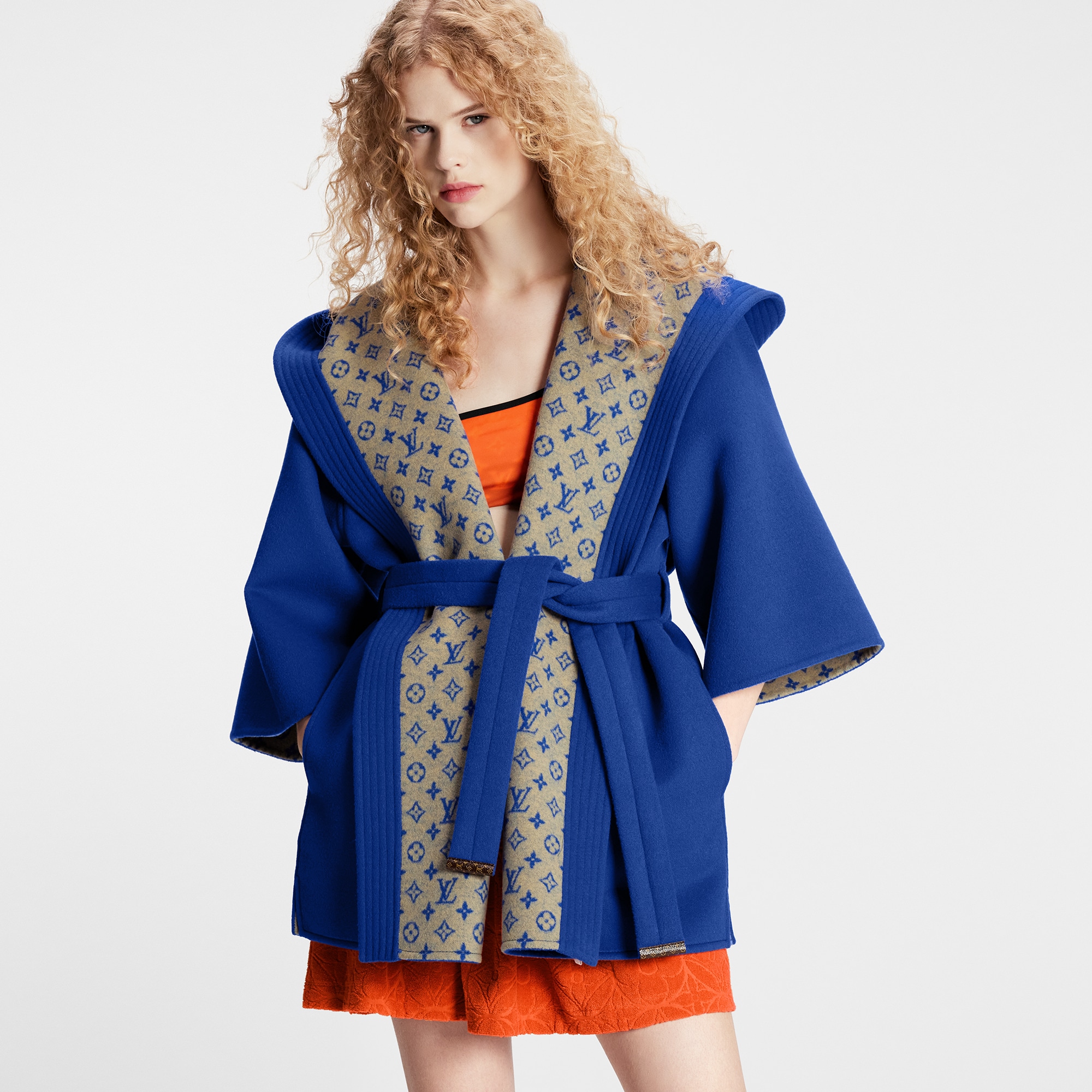 Royal Blue Robe Wrap Coat  in Men