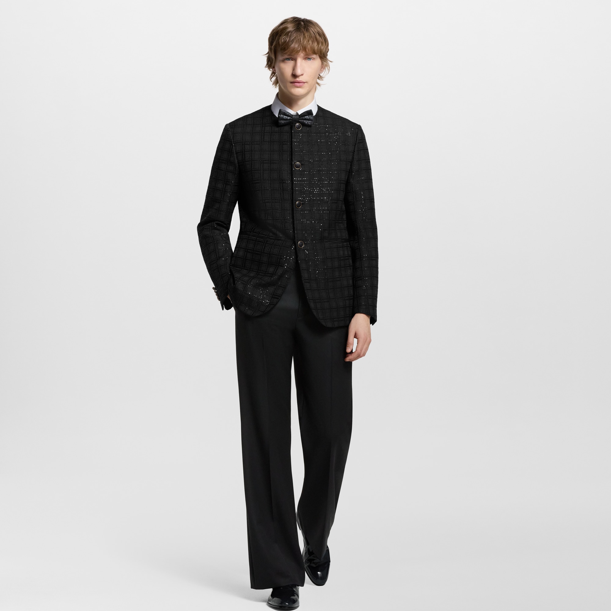 Sequin-Embroidered Collarless Jacket  in Men