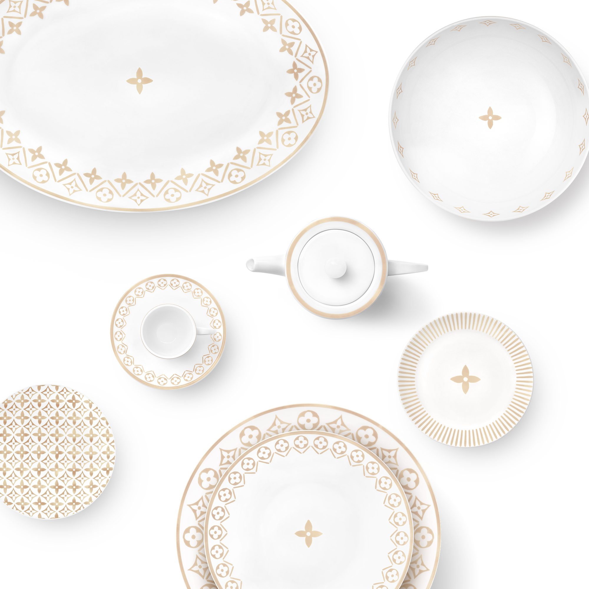 Set Of 2 Side Plates Monogram Flower Tile  in Trunks, Travel and Home