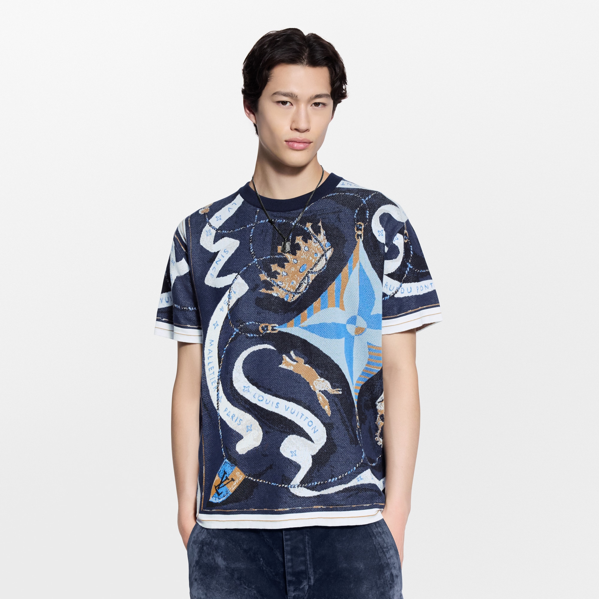 Short-Sleeved Jacquard Crewneck  in Men