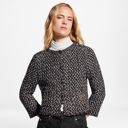 Signature Pocket Glitter Tweed Cardigan back view