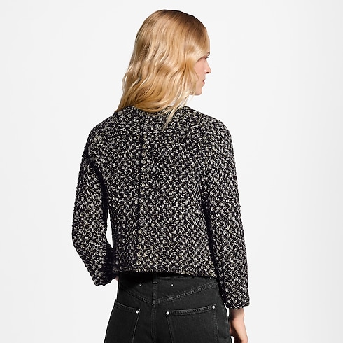 Signature Pocket Glitter Tweed Cardigan cropped worn view