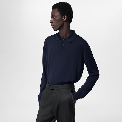 Silk And Cashmere Blend Long-Sleeved Polo Shirt in Men's Ready-to-Wear Knitwear and Sweatshirts collections by Louis Vuitton (Product zoom)