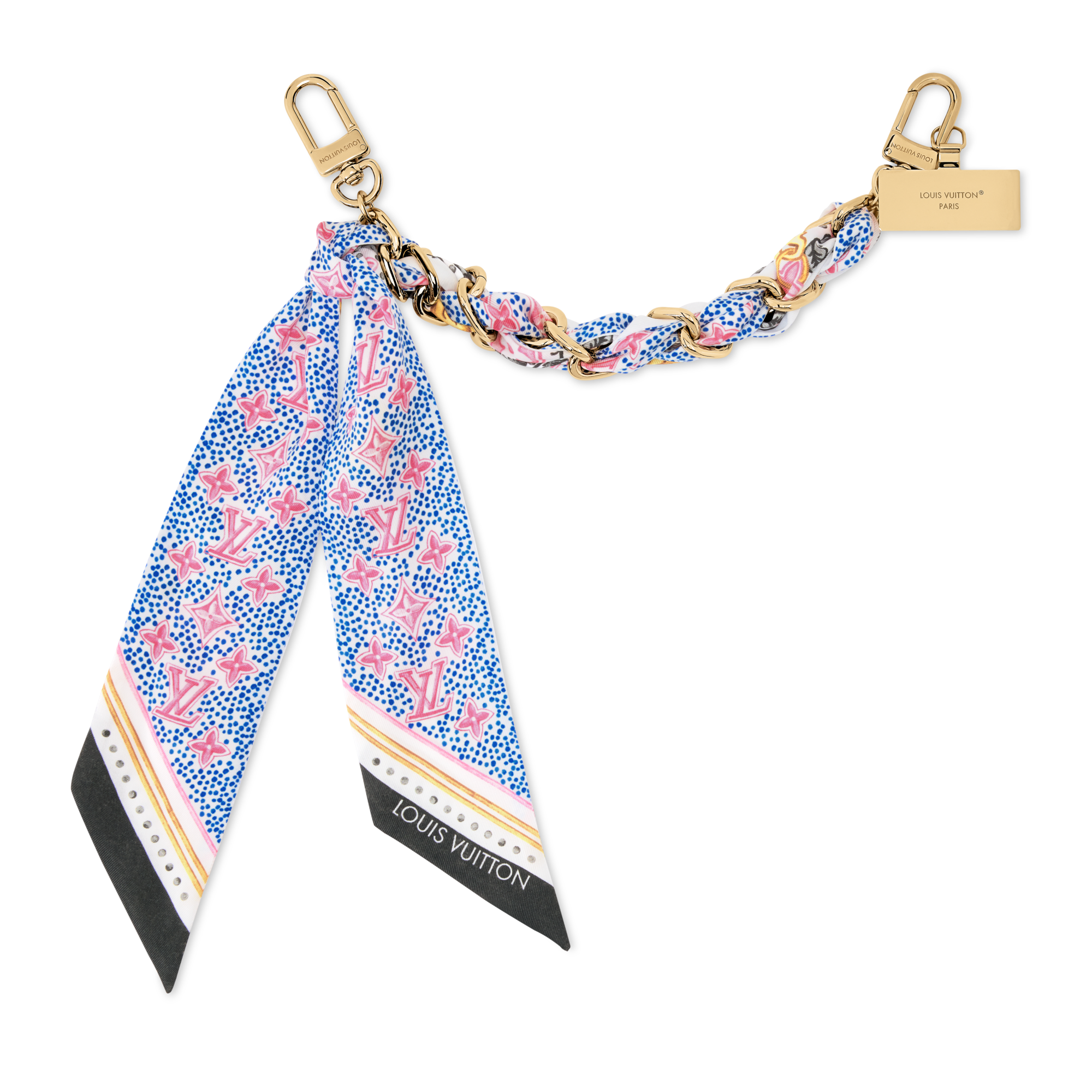 Louis Vuitton Pink and Navy Monogram Silk Twilly Set with Chain Motif Louis Vuitton Bandeau Silk Scarf Blue Pink Monogram Travel  main image 4