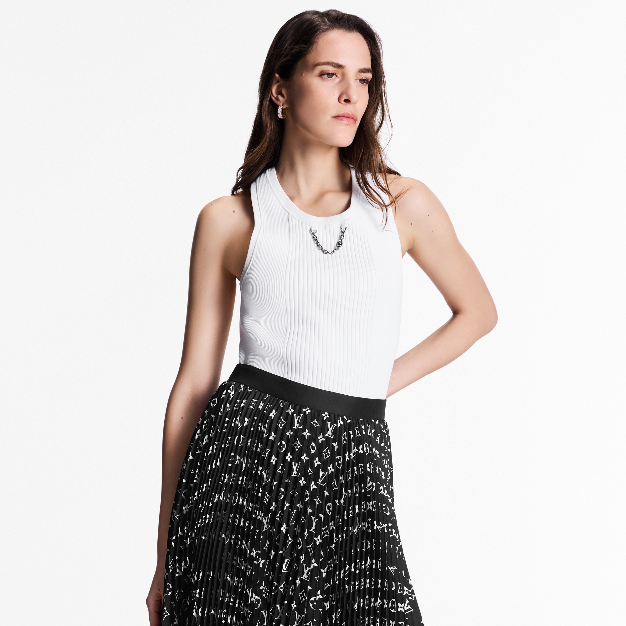 Stripe Accent Monogram Pleated Skirt  in Women