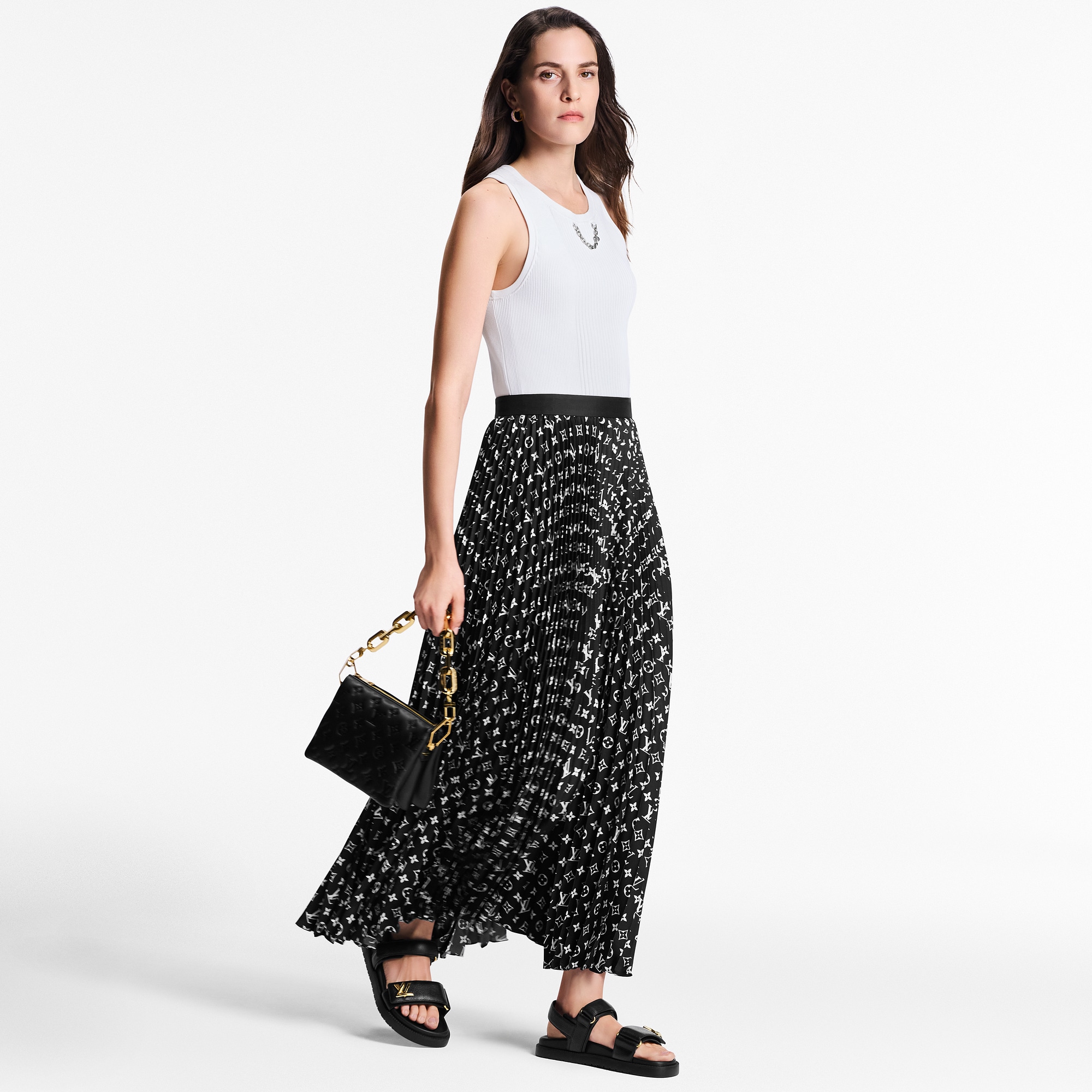 Stripe Accent Monogram Pleated Skirt  in Women