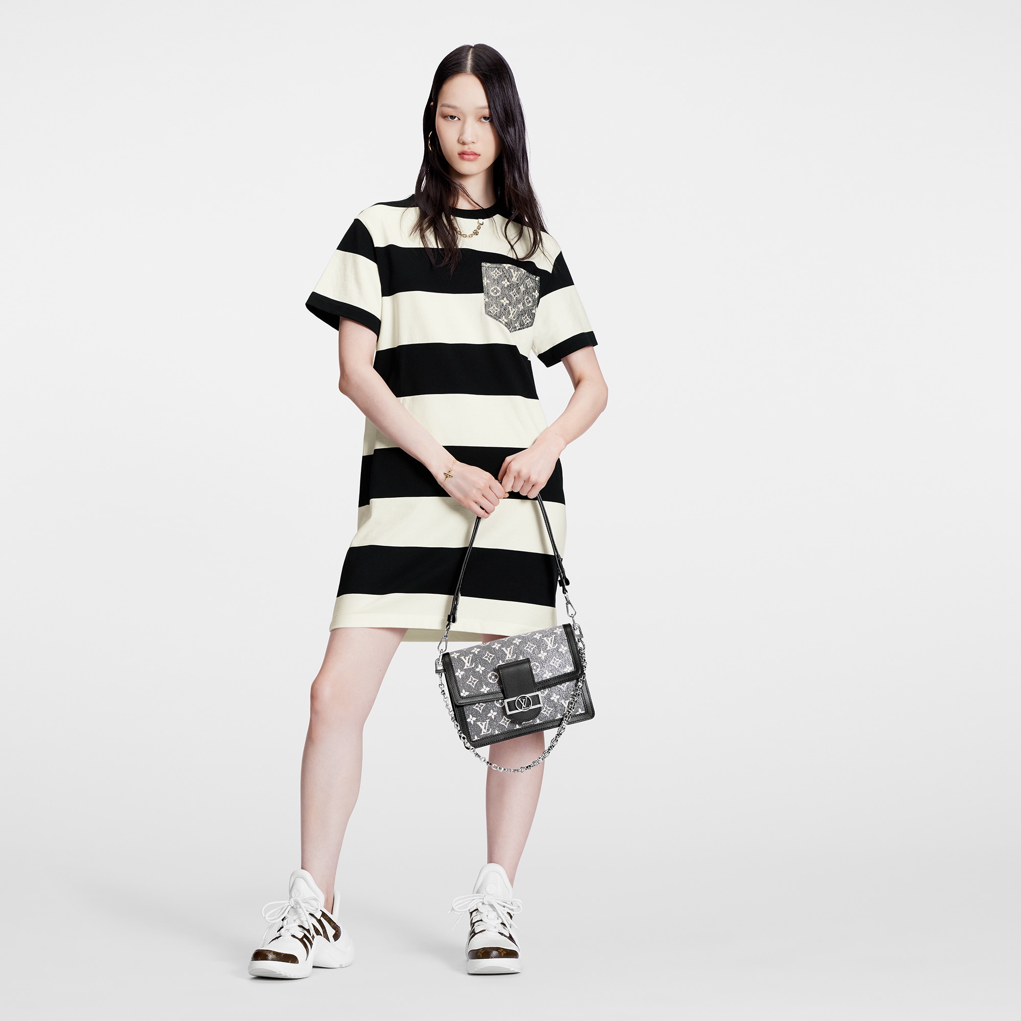 Striped Monogram Pocket T-Shirt Dress - Discontinued Product 1AAUOZ | LOUIS  VUITTON