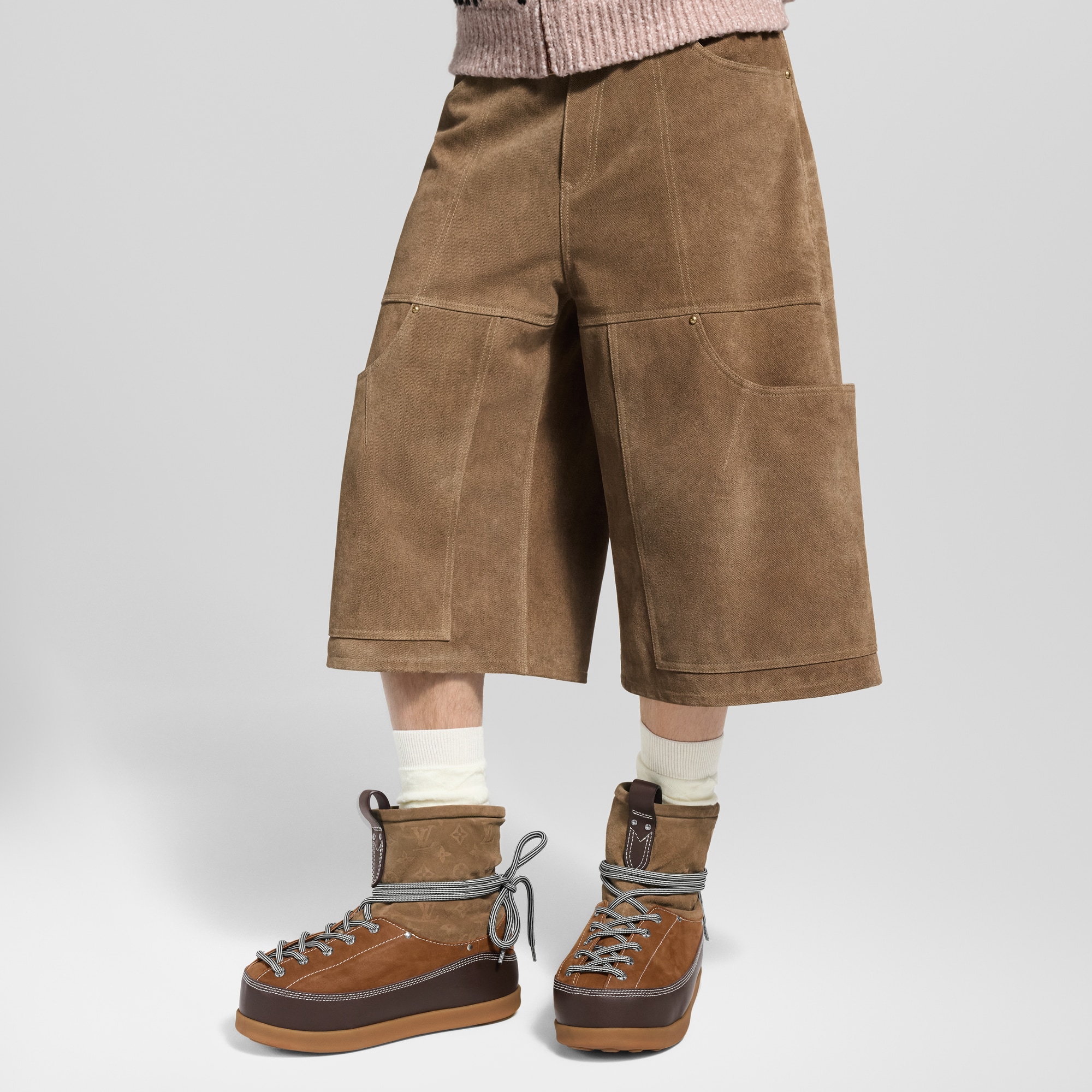 Suede Leather Workwear Shorts  in Men