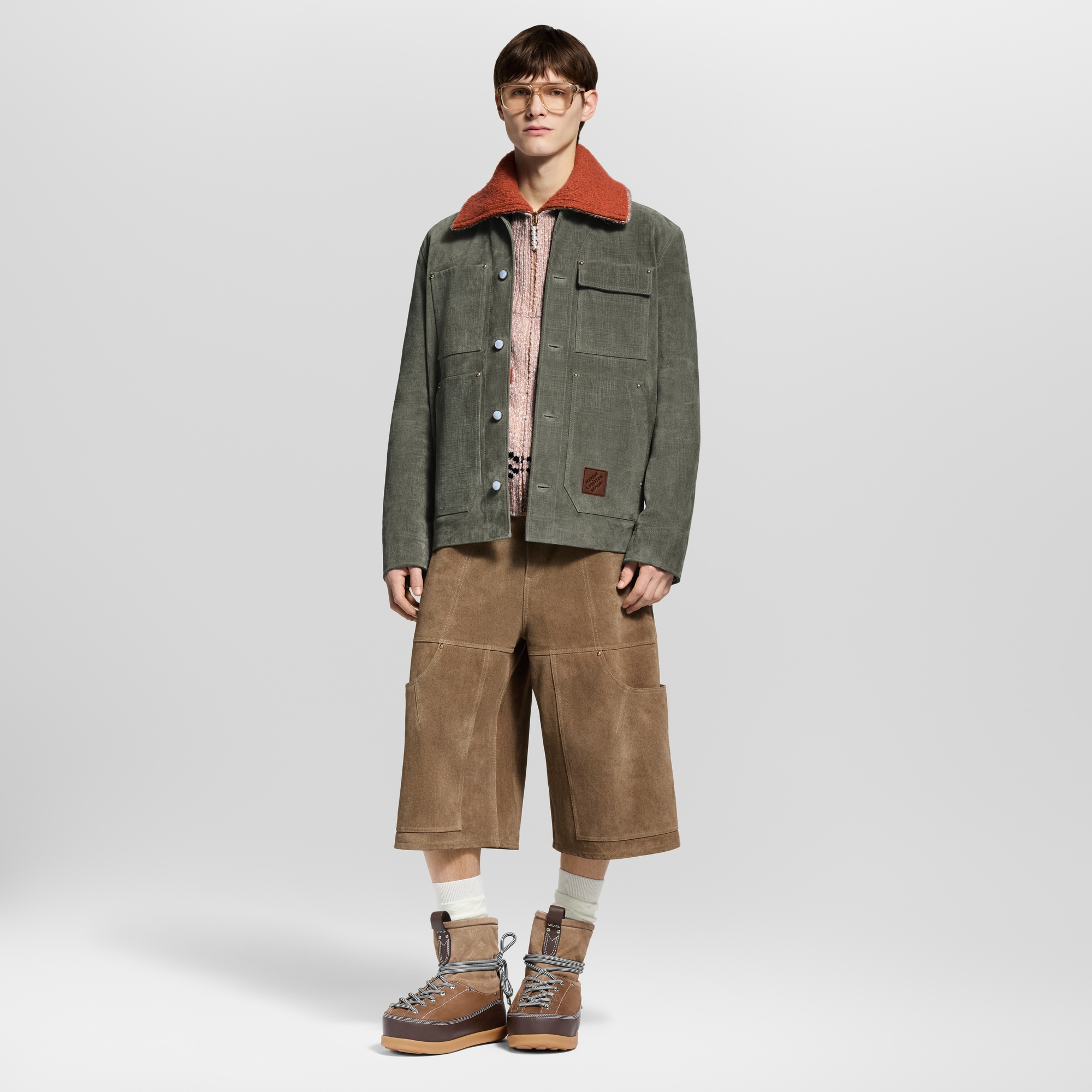 Suede Leather Workwear Shorts  in Men