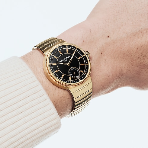 Tambour, Automatic, 40mm, Yellow Gold, onyx, sapphires in Watches's All Watches } collections by Louis Vuitton (Product zoom)