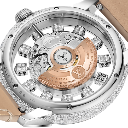 Tambour Taiko Spin Time Air, Automatic, 42.5mm, White gold, Hawk's eye and diamonds in Watches's All Watches } collections by Louis Vuitton (Product zoom)