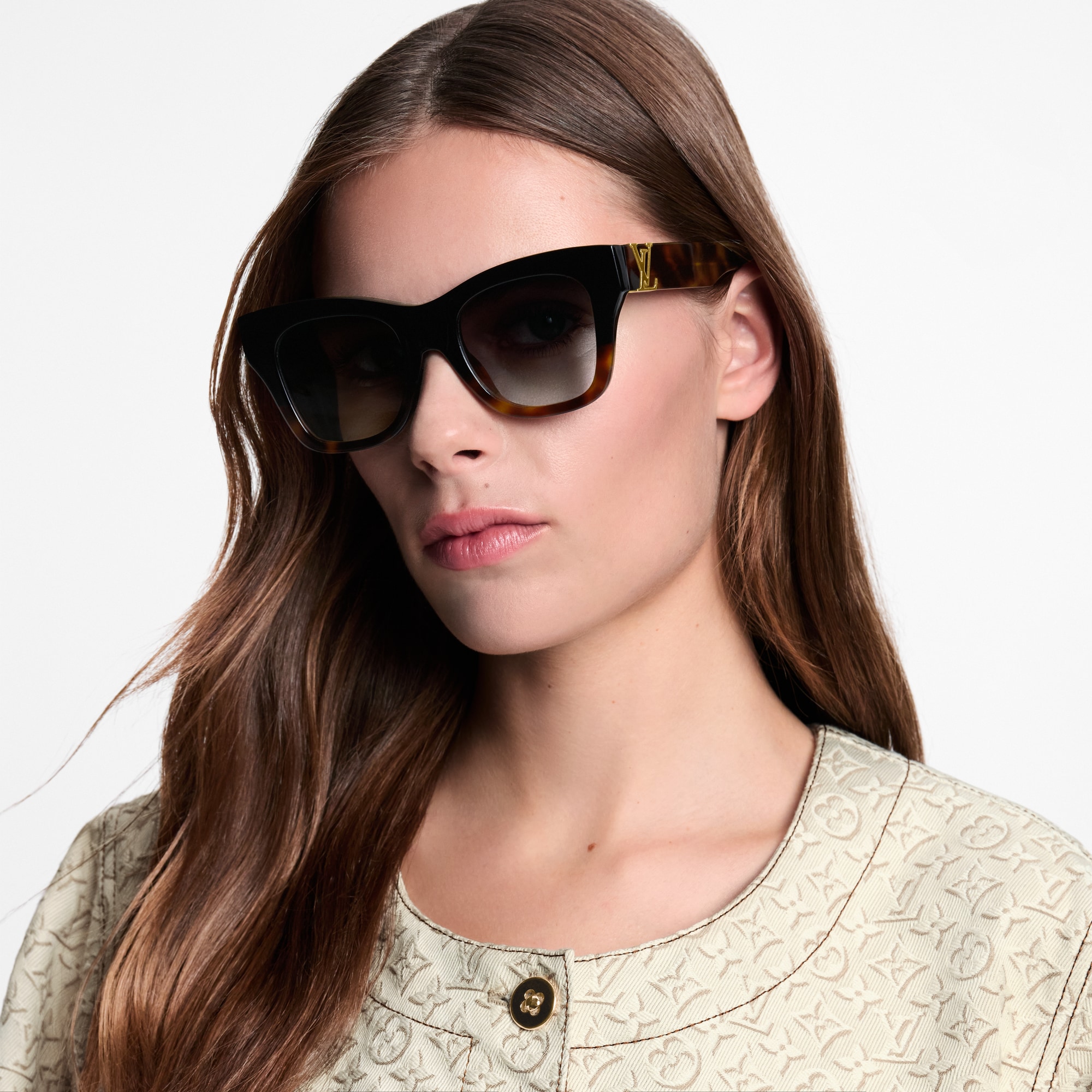 Brown Square Oversized Sunglasses with Gold LV Accents Louis Vuitton Acetate LV GO-14 XL Square Sunglasses Z2148W  main image 2