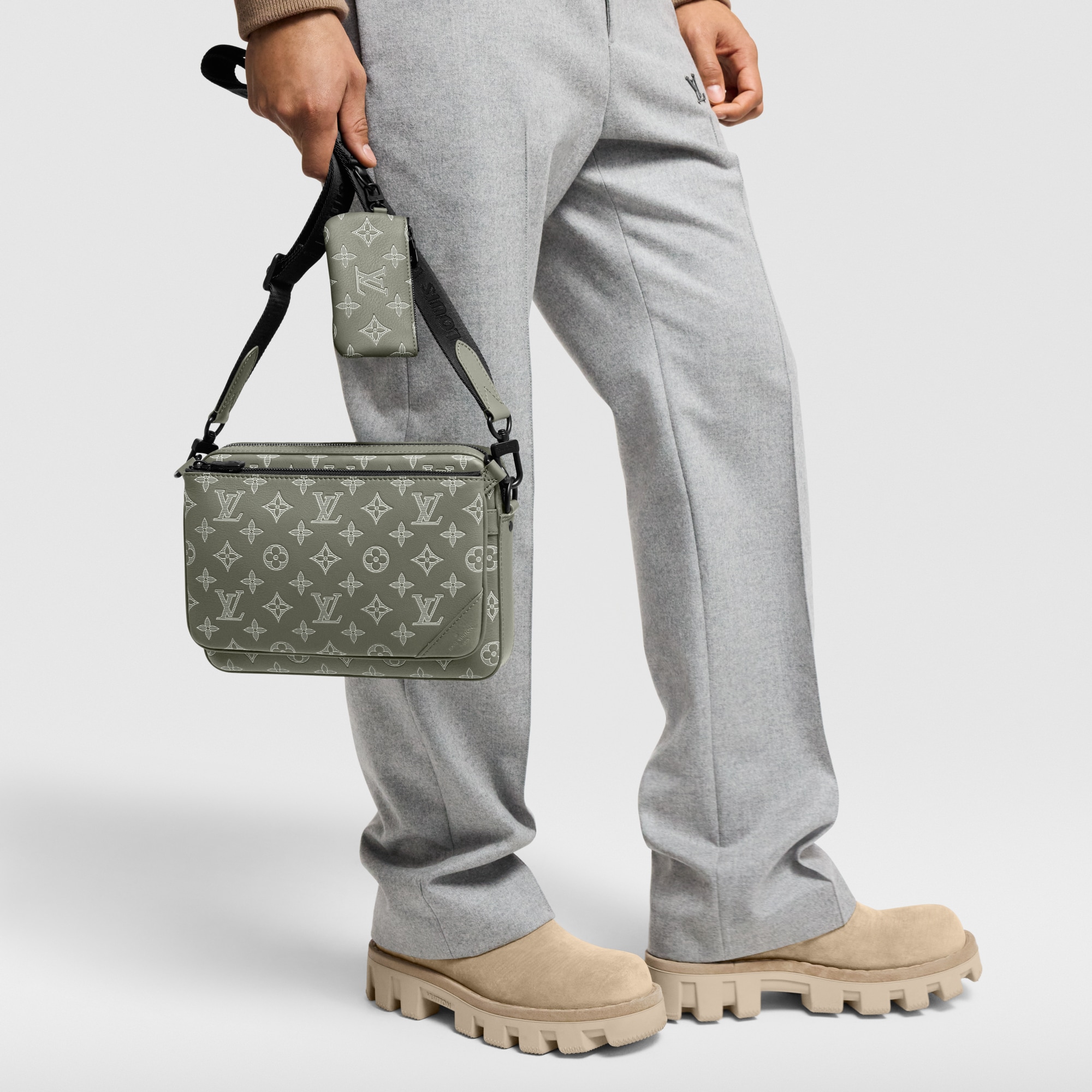 Trio Messenger Monogram Shadow Leather in Men
