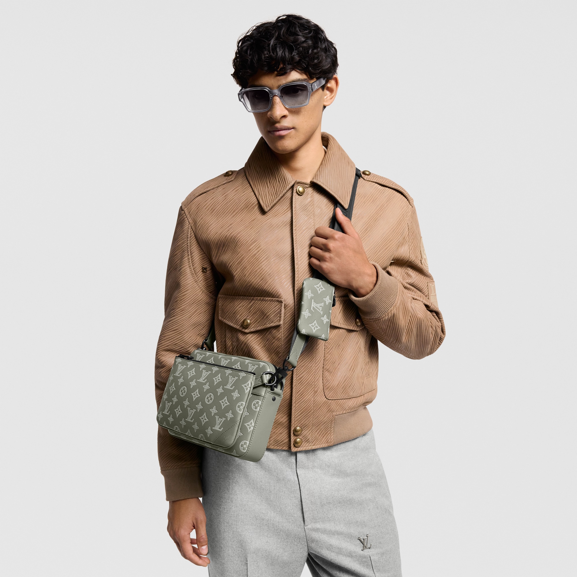 Trio Messenger Monogram Shadow Leather in Men