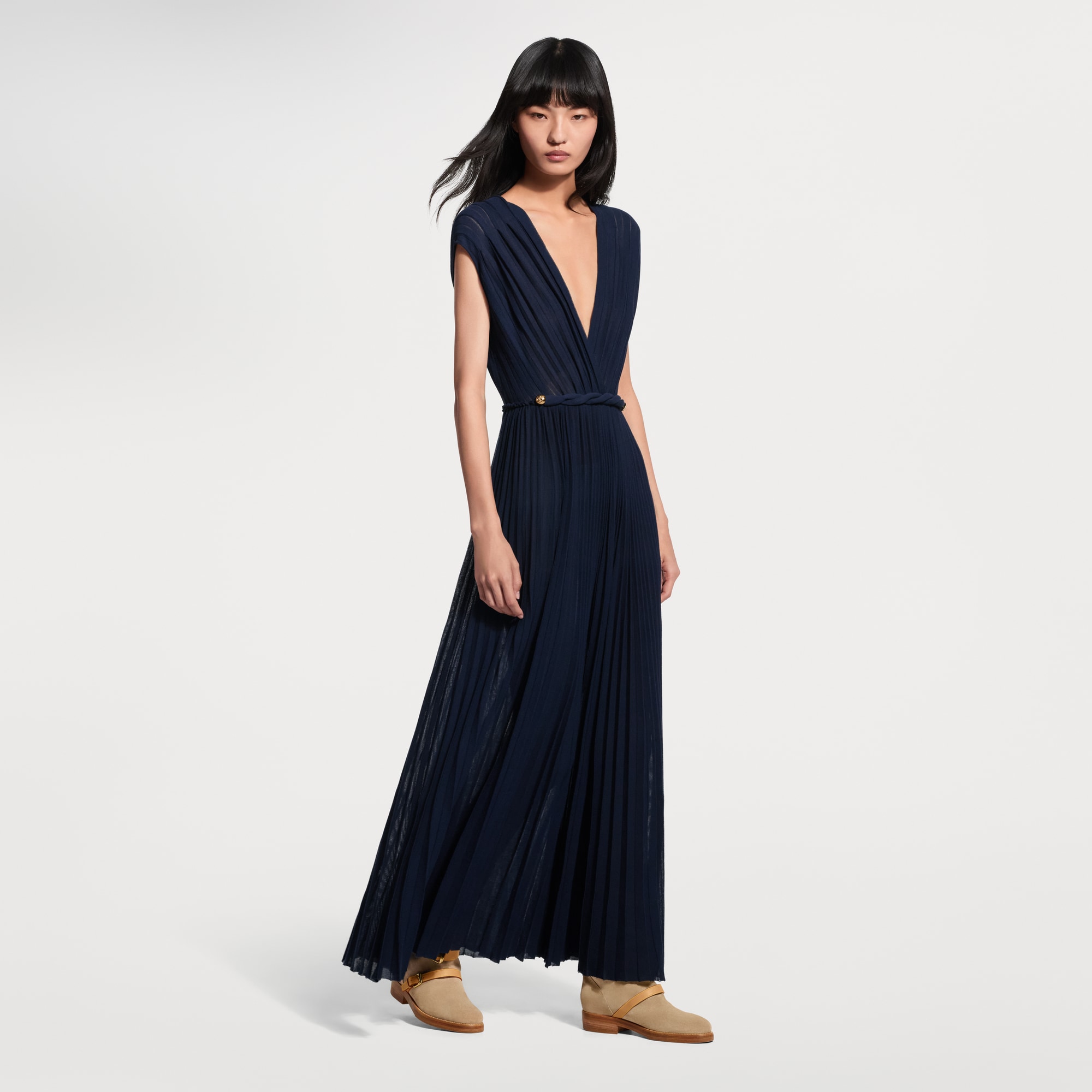 blue louis vuitton dress Twist Belt Pleated Dress - Ready-to-Wear