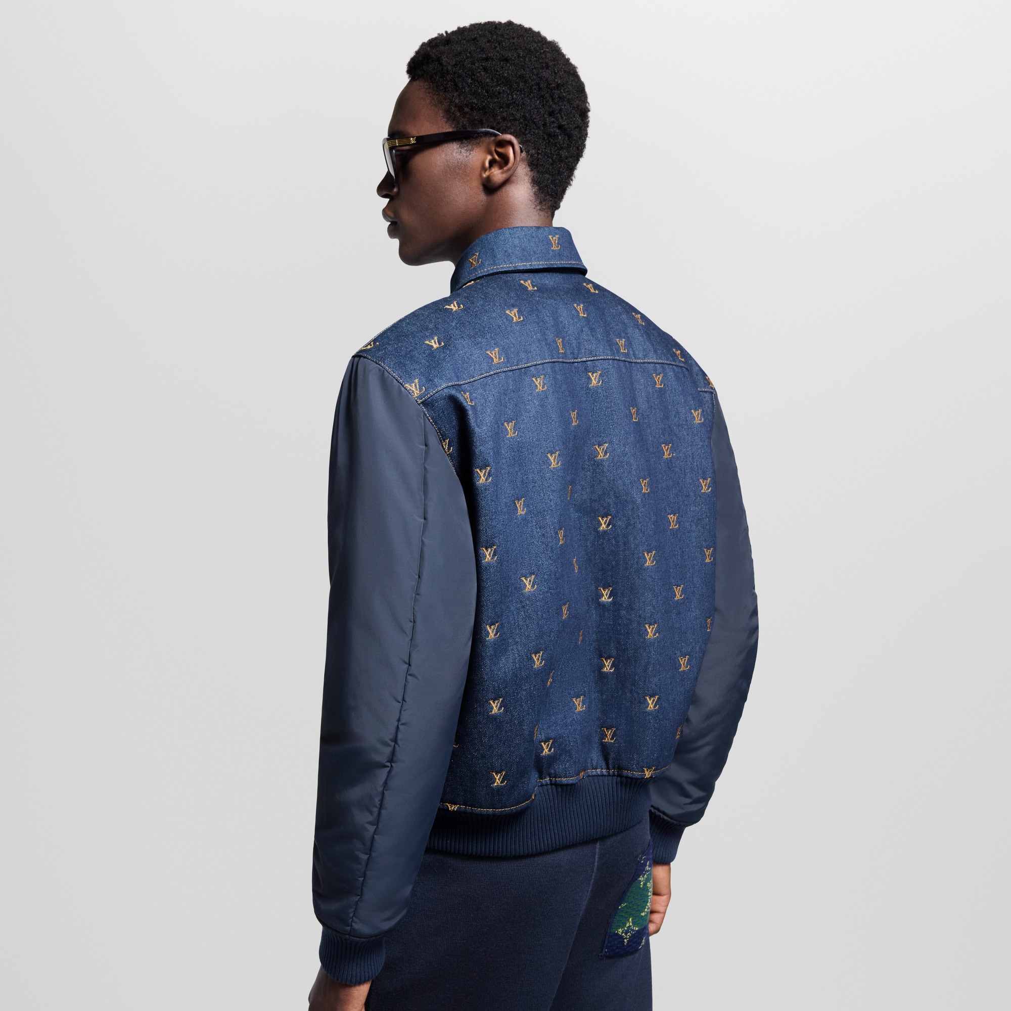 Upcycled Denim Varsity Jacket  in Men