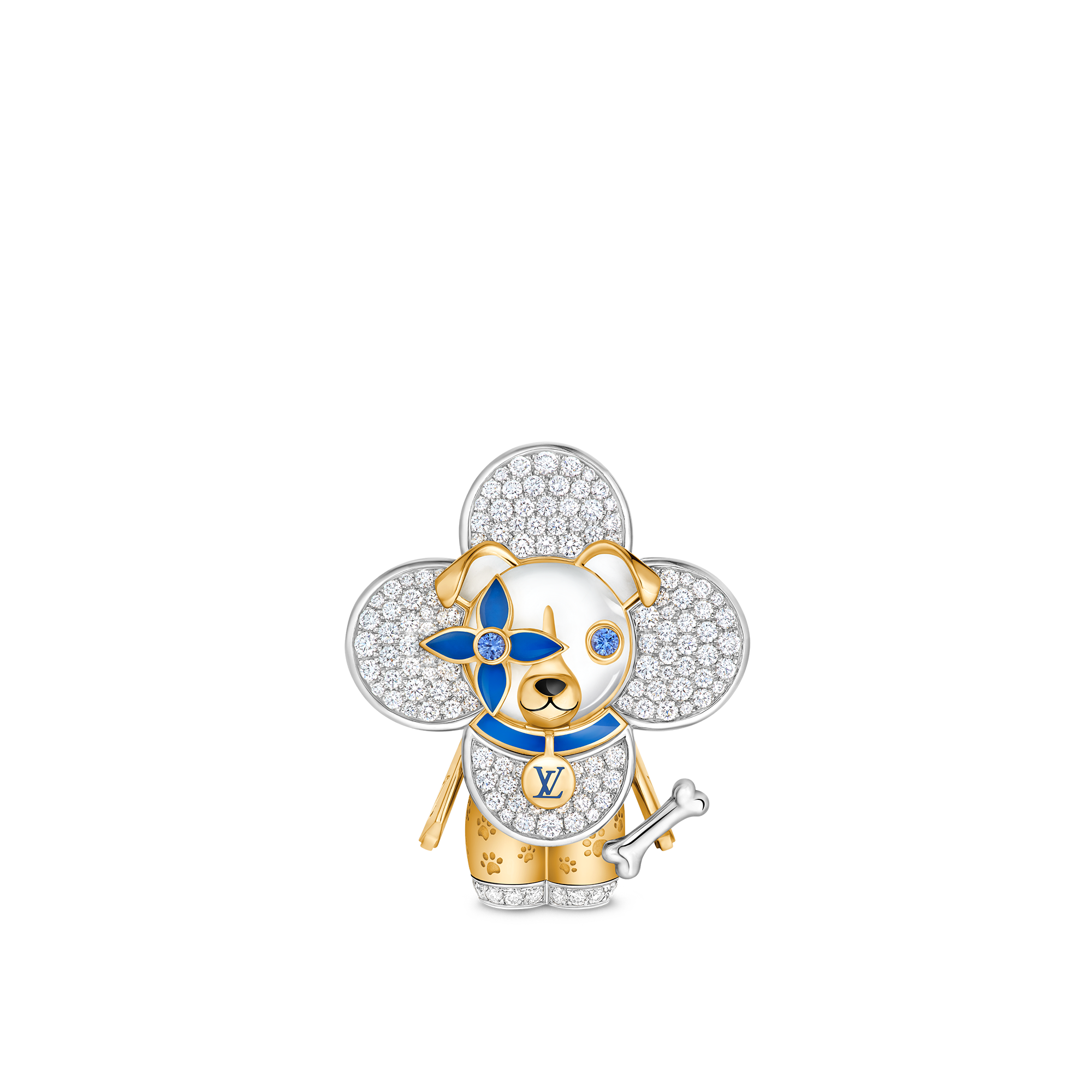 Vivienne Dog Pendant, Yellow Gold, White Gold, Lacquer, Diamonds & Colored Gemstones  in Les Extraordinaires