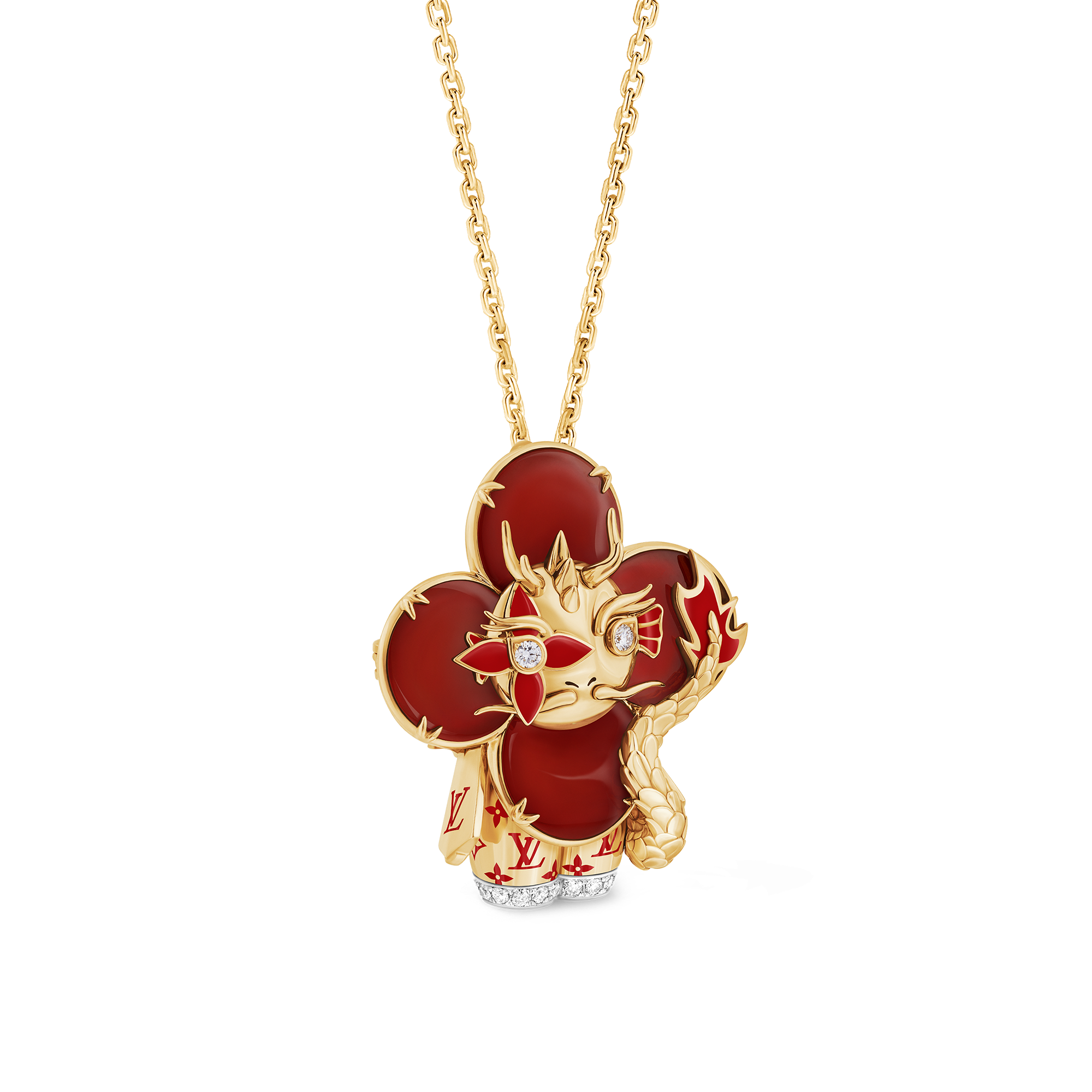 Vivienne Dragon Pendant, Yellow Gold, White Gold, Lacquer, Diamonds & Colored Gemstones  in Les Extraordinaires