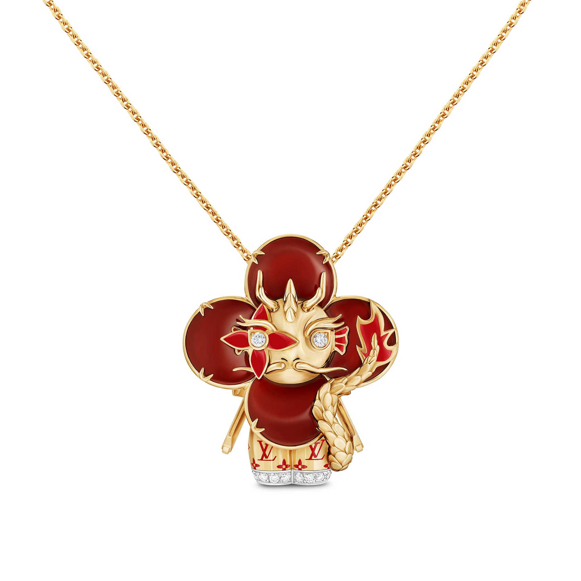 Vivienne Dragon Pendant, Yellow Gold, White Gold, Lacquer, Diamonds & Colored Gemstones  in Les Extraordinaires