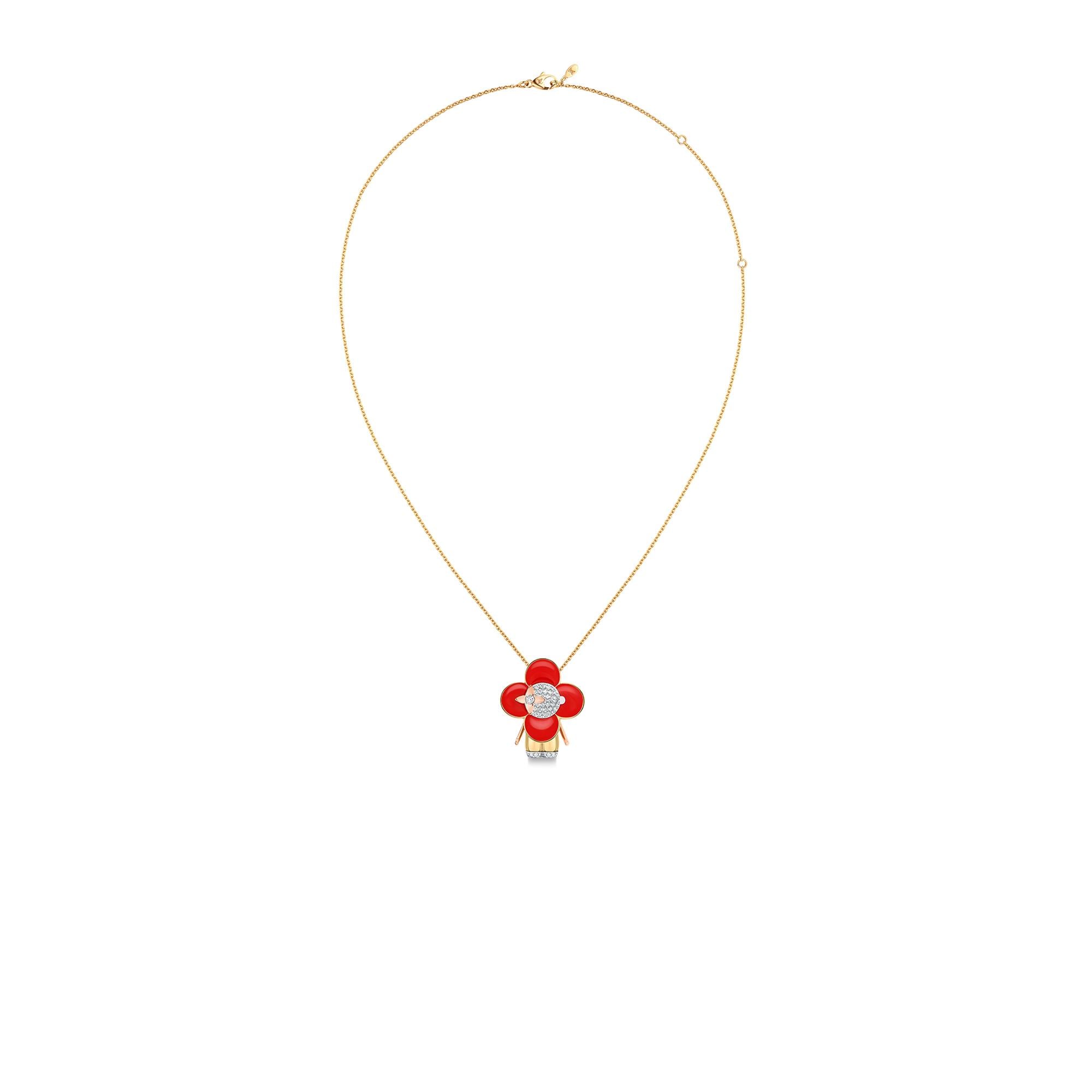 Vivienne Pendant, 3 Golds, Red Lacquer and Diamonds  in Jewellery