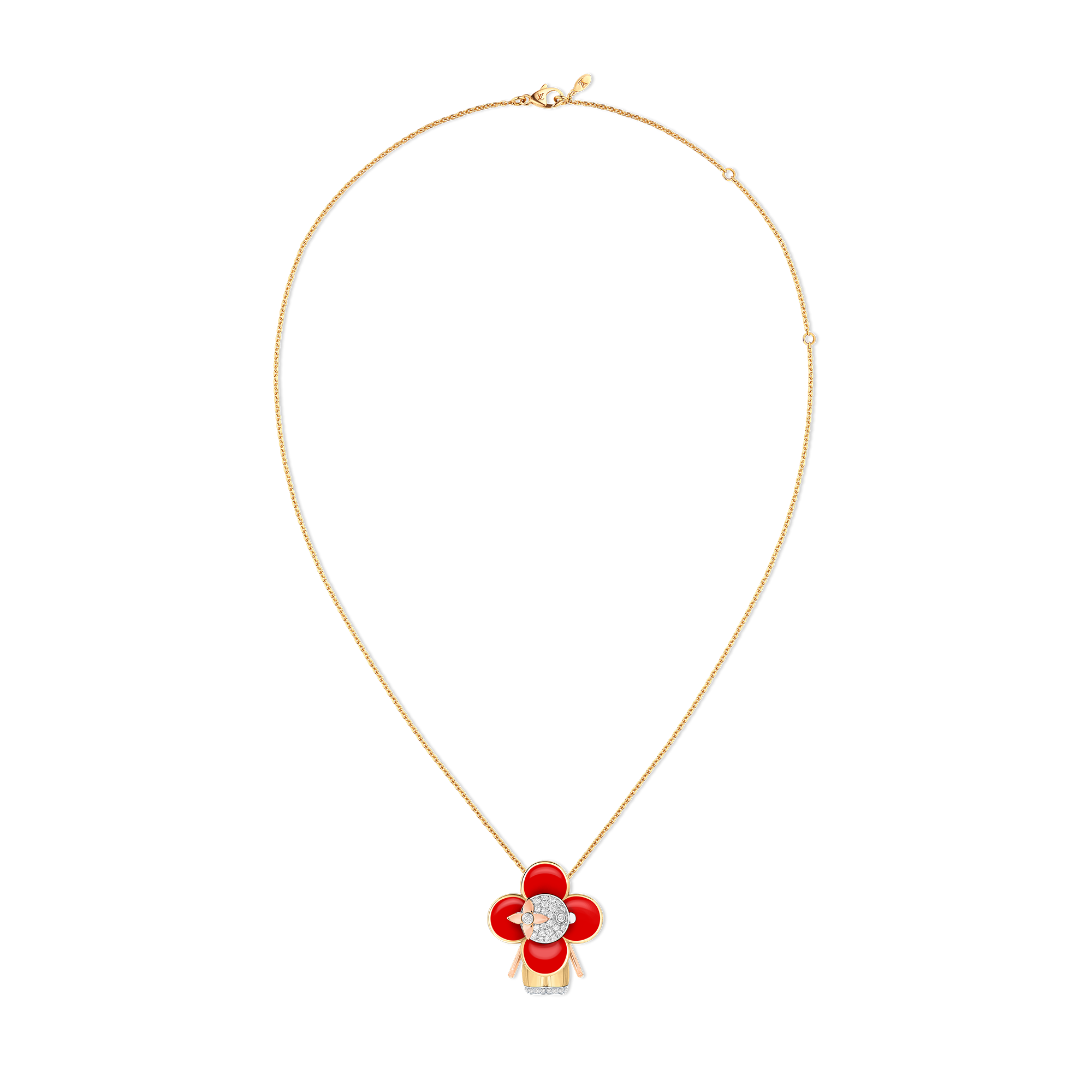 Vivienne Pendant, 3 Golds, Red Lacquer and Diamonds  in Jewellery